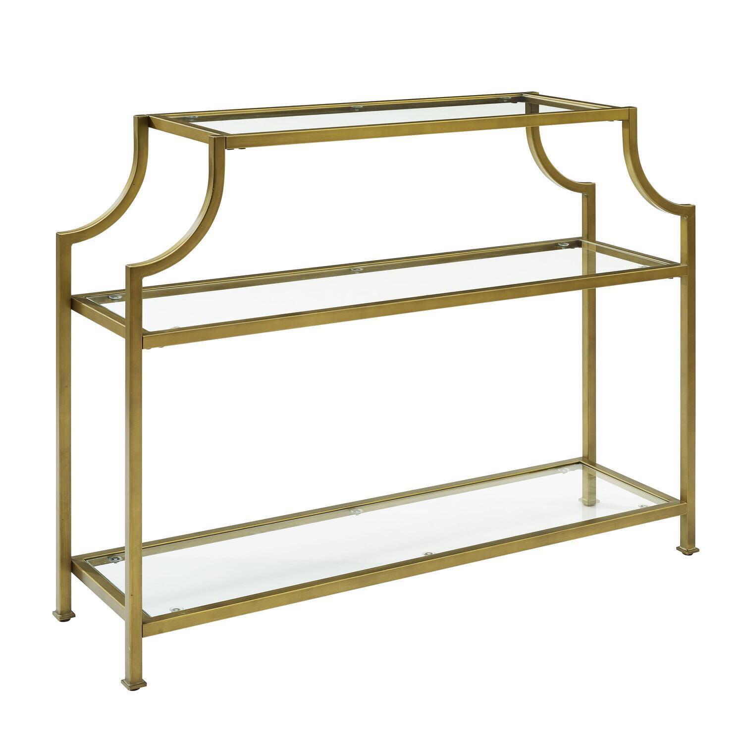 Aimee Console Table - Crosley: Elegant Steel Frame, Clear Glass Top, Fixed Shelf, Entryway Furniture