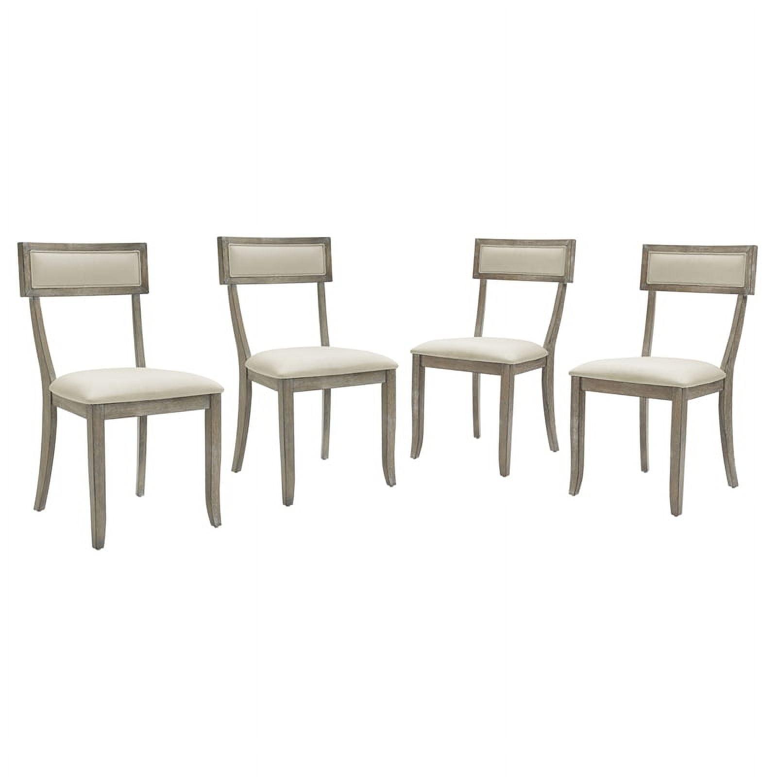 Gray Upholstered Linen Side Chairs with Wood Frame, Set of 4