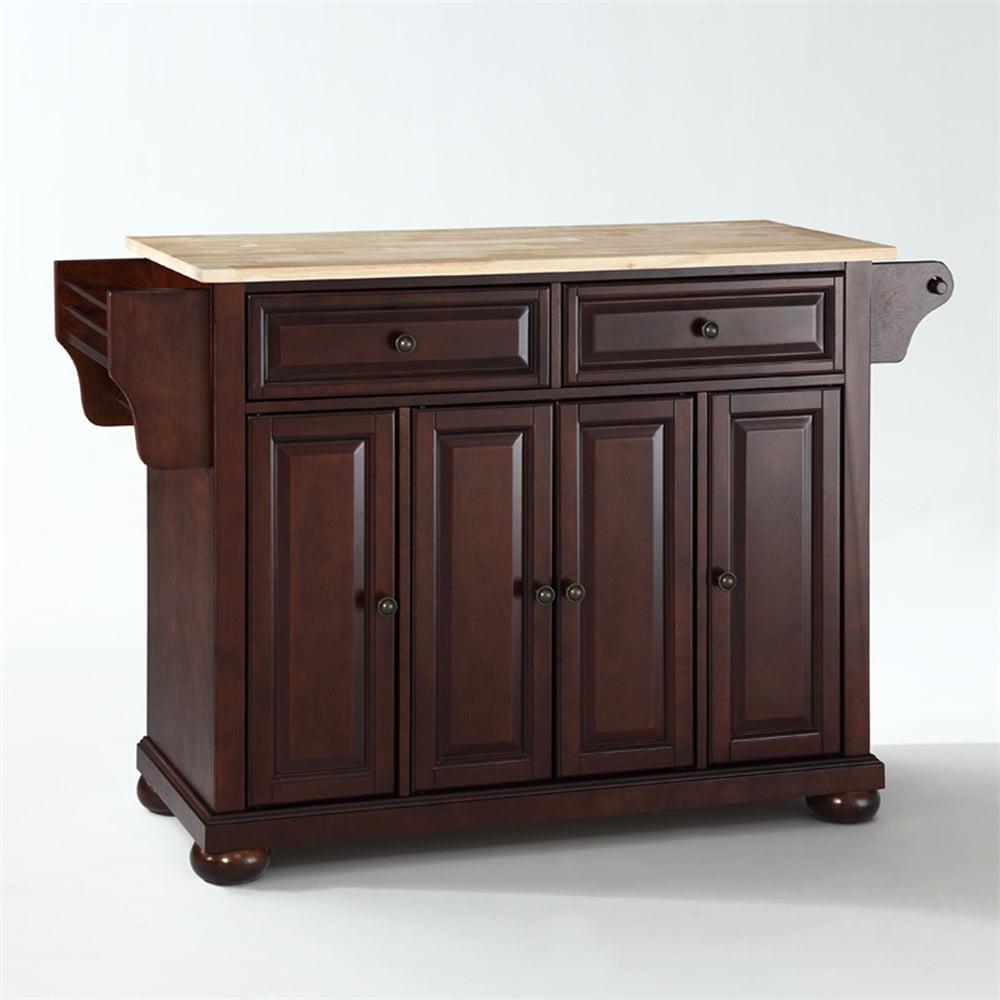 Alexandria Wood Top Full Size Kitchen Island/Cart Mahogany - Crosley: 8 Shelves, 2 Drawers, Adjustable Storage