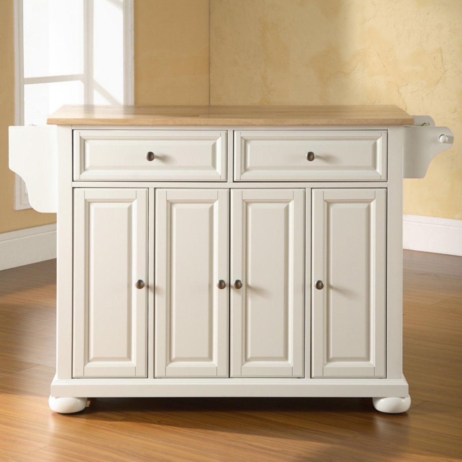 Alexandria Wood Top Full Size Kitchen Island/Cart White/Natural - Crosley: Adjustable Shelves, Towel Bar, Traditional Style