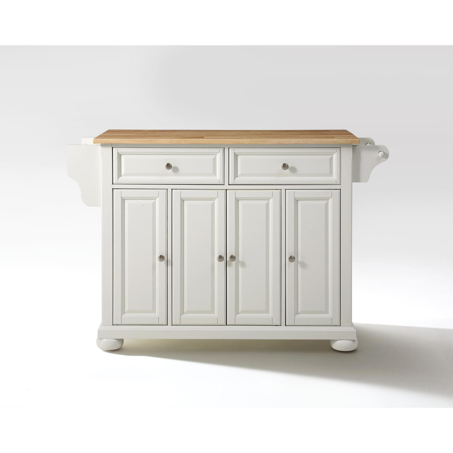 Alexandria Wood Top Full Size Kitchen Island/Cart White/Natural - Crosley: Adjustable Shelves, Towel Bar, Traditional Style
