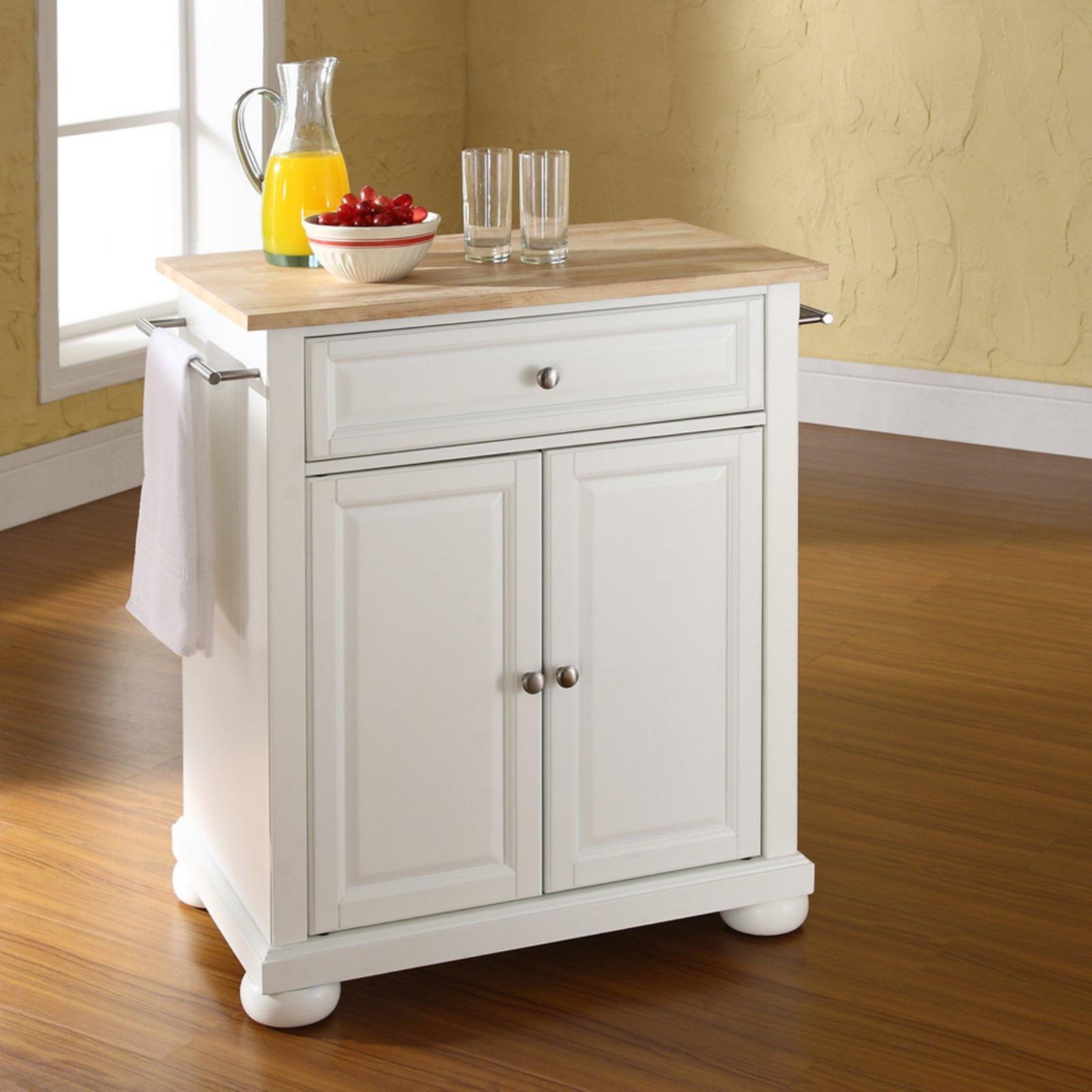 White and Natural Wood Kitchen Island Cart with Turned Legs