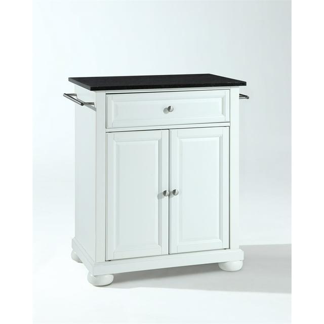 Alexandria Black Granite Top Portable Kitchen Island/Cart White - Crosley: With Wheels, Storage Cabinet & Drawer