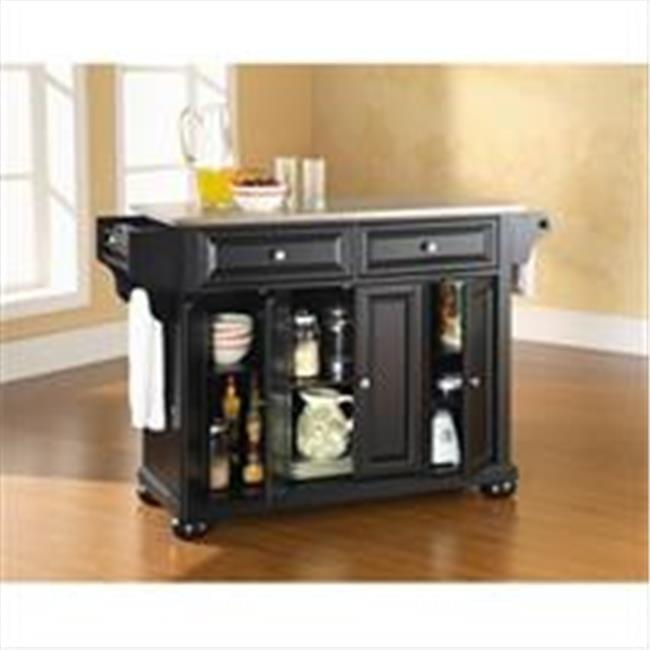 Alexandria Stainless Steel Top Kitchen Island Wood/Black - Crosley: Hardwood Frame, 6 Shelves, 2 Drawers