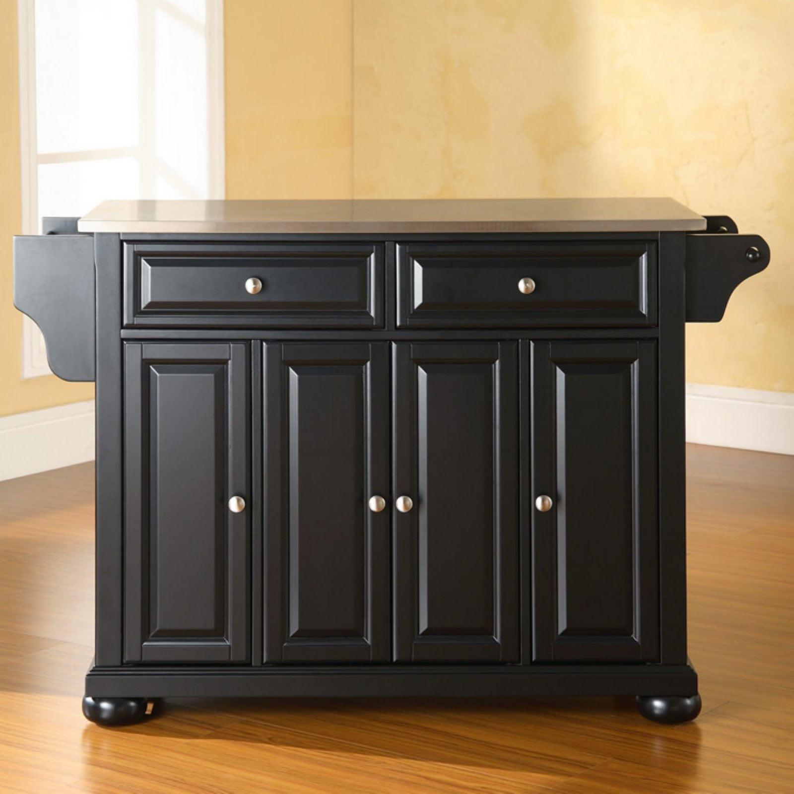 Black Stainless Steel Top Kitchen Island with Storage