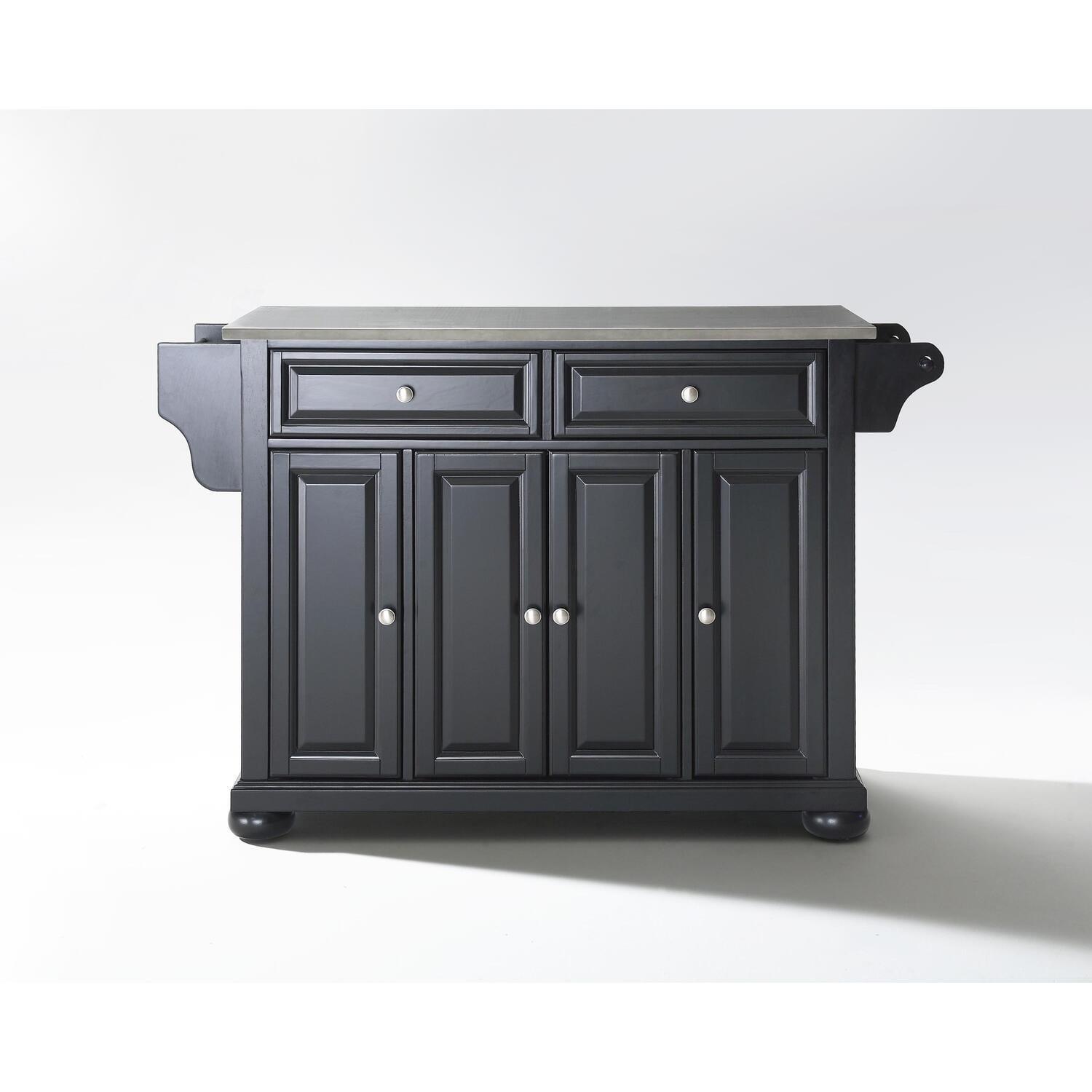 Alexandria Stainless Steel Top Kitchen Island Wood/Black - Crosley: Hardwood Frame, 6 Shelves, 2 Drawers