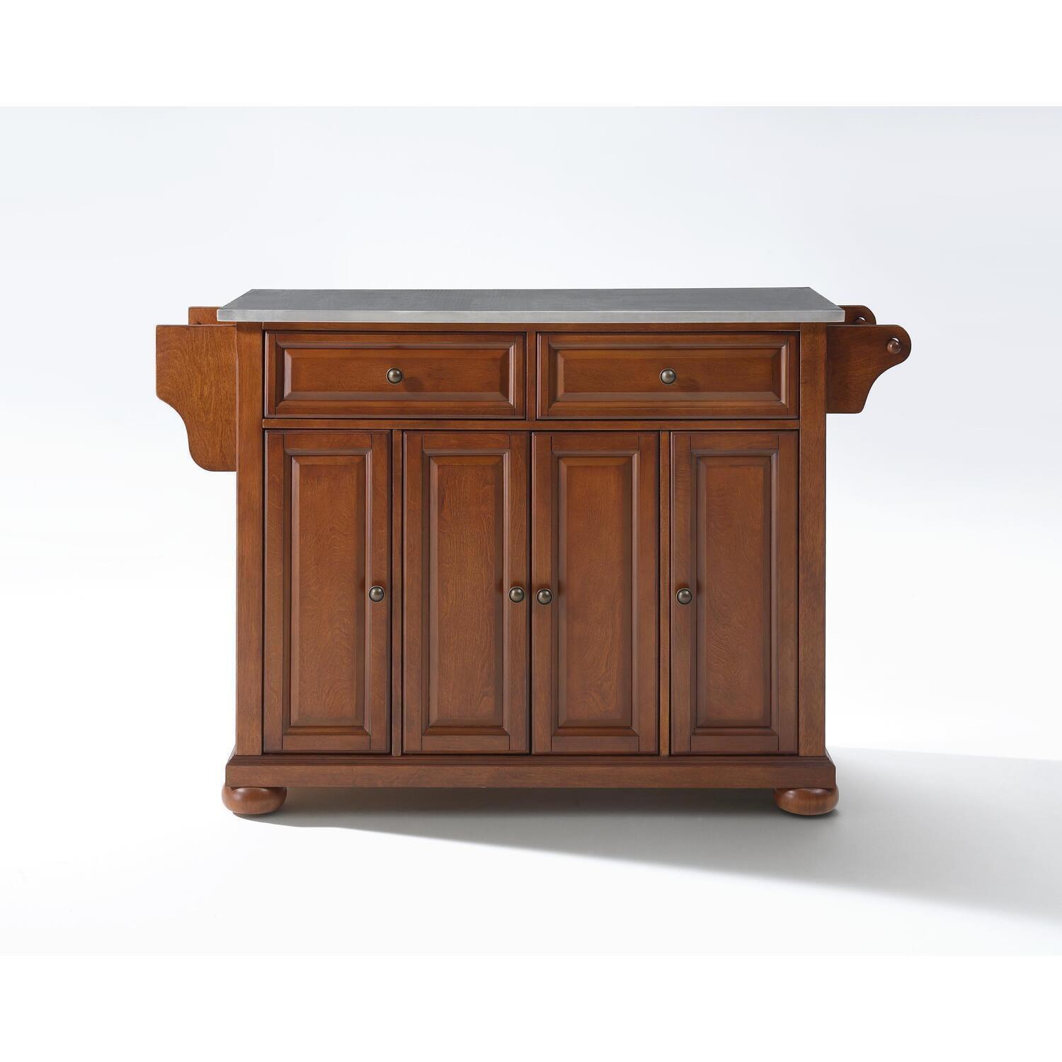 Alexandria Stainless Steel Top Kitchen Island Cherry - Crosley: Storage, Adjustable Shelves, Towel Bar