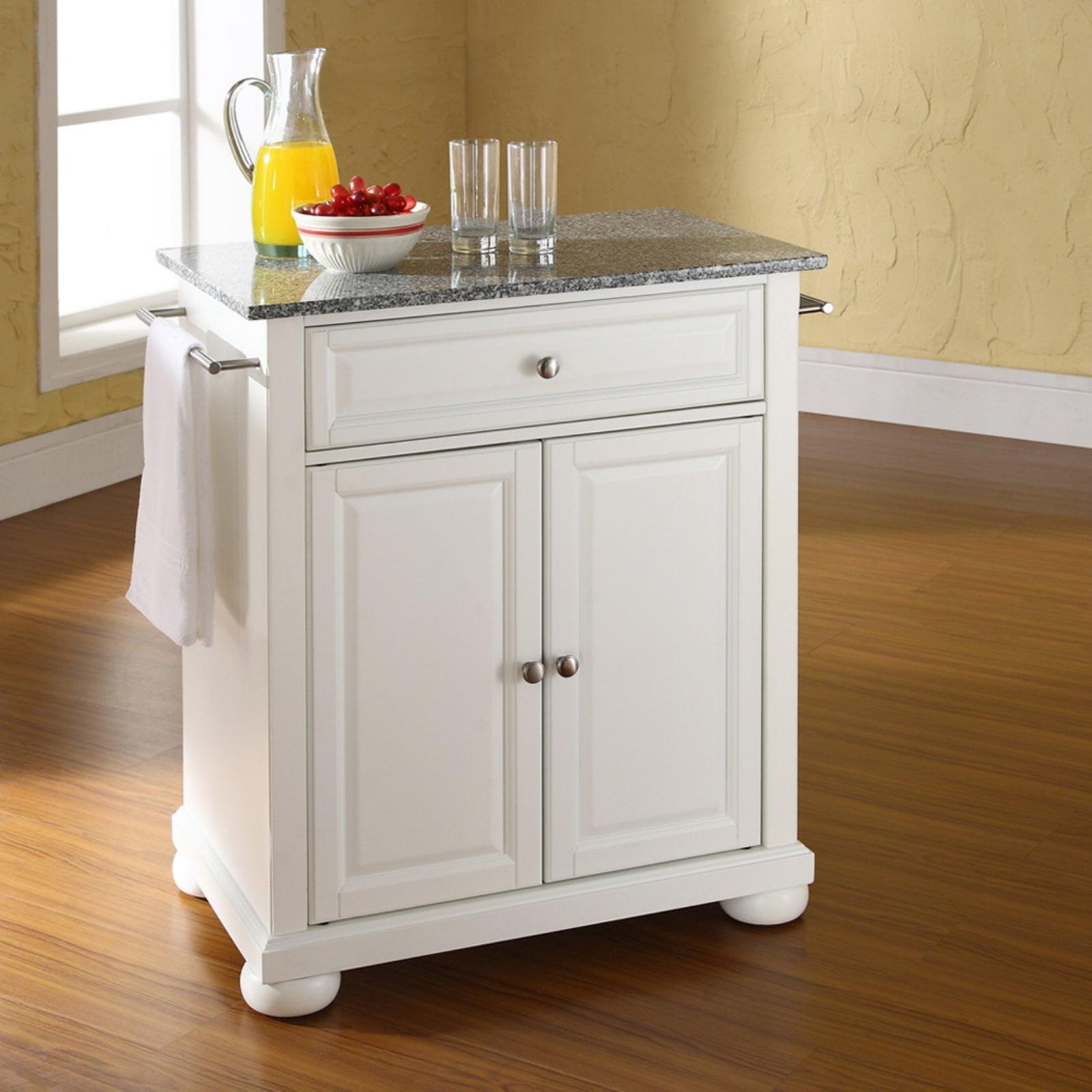 Elegant Alexandria White Kitchen Island with Gray Granite Top and Storage