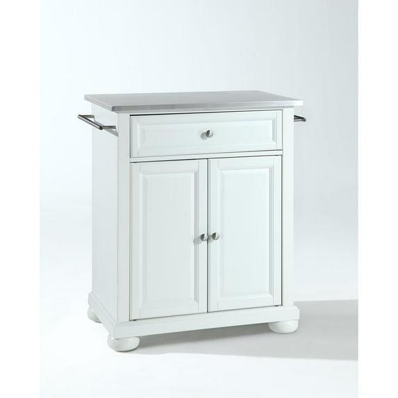 Crosley Alexandria Stainless Steel Top Portable Kitchen Island White : Hardwood Construction, Adjustable Shelf
