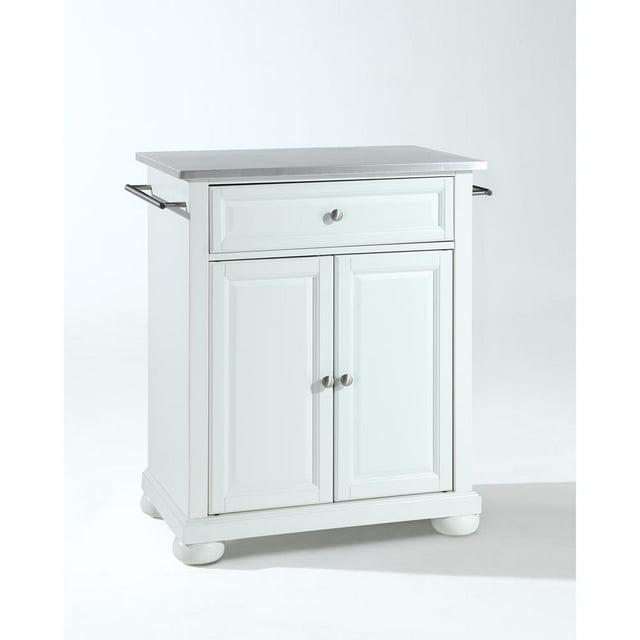 Crosley Alexandria Stainless Steel Top Portable Kitchen Island White : Hardwood Construction, Adjustable Shelf