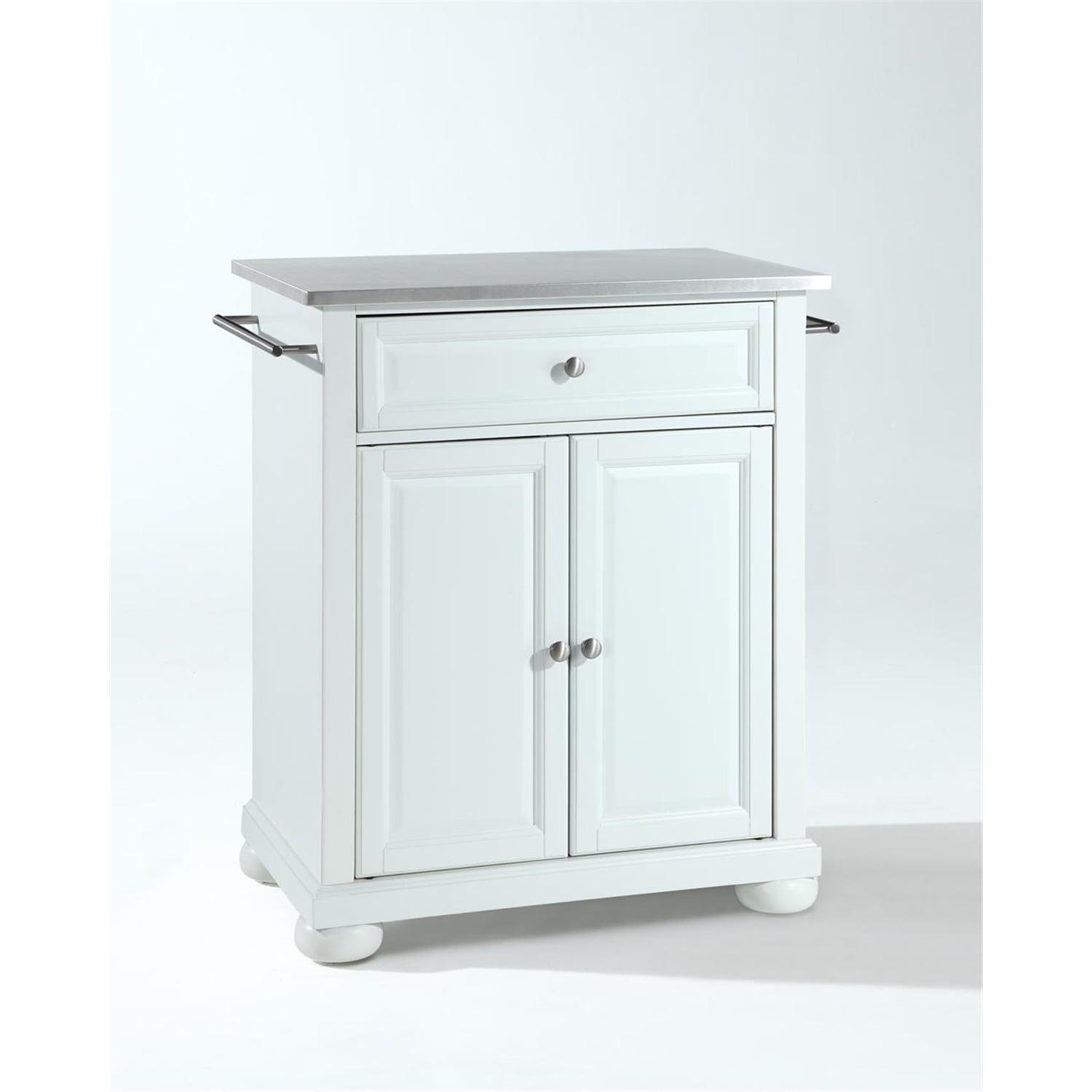 White Stainless Steel Top Portable Kitchen Island