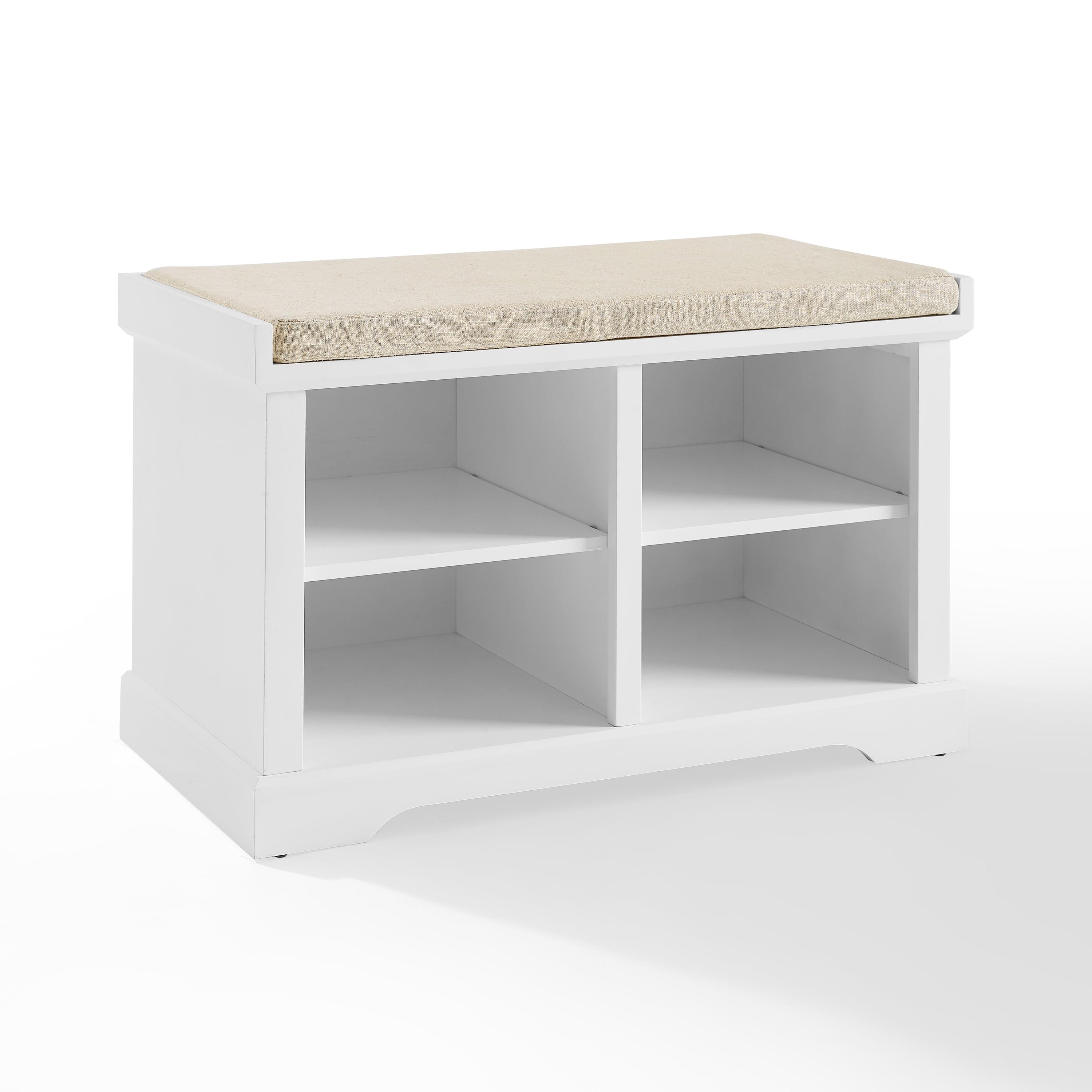 Beige Linen Coastal Storage Bench with Adjustable Shelves