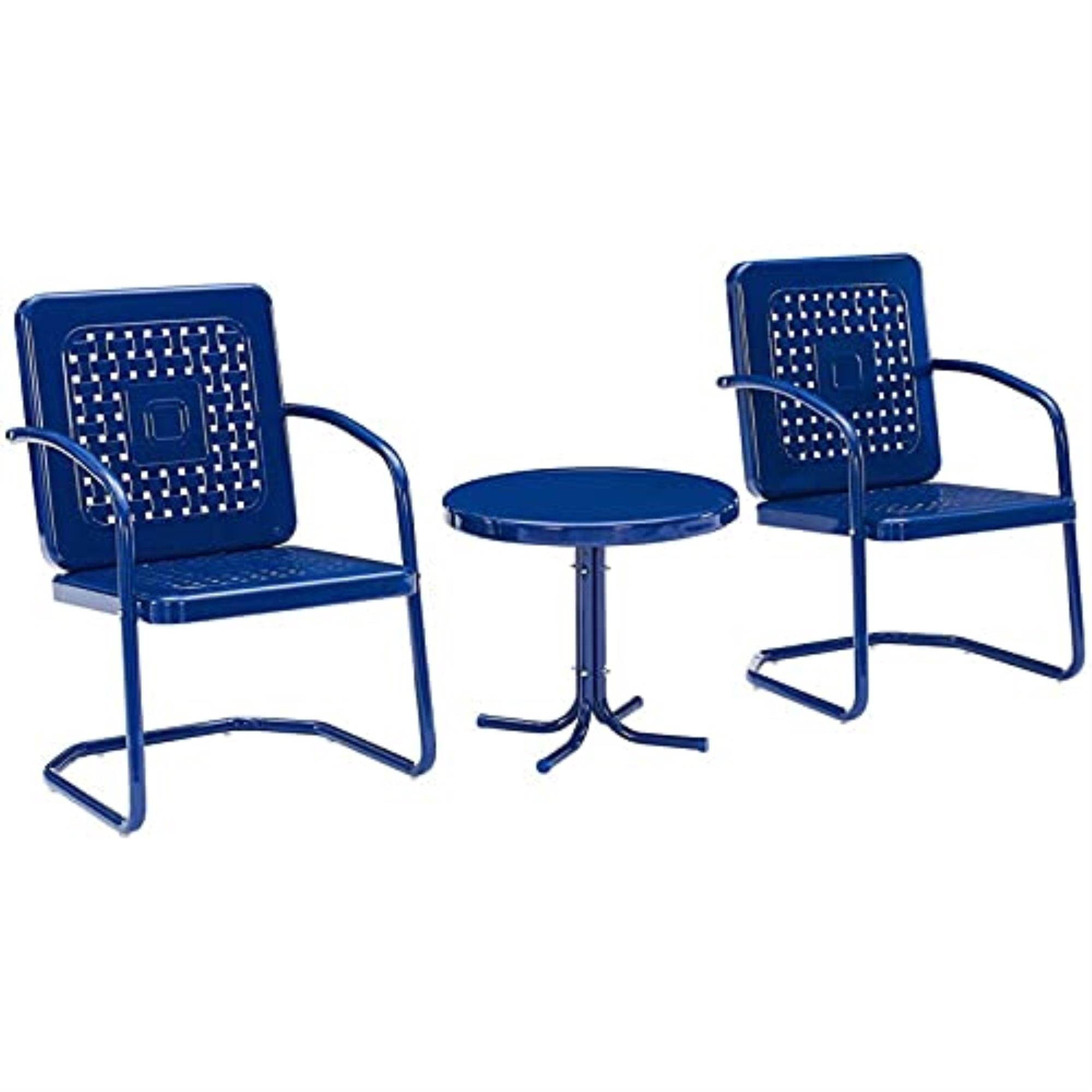 Navy Gloss Metal Outdoor Chair Set with Side Table