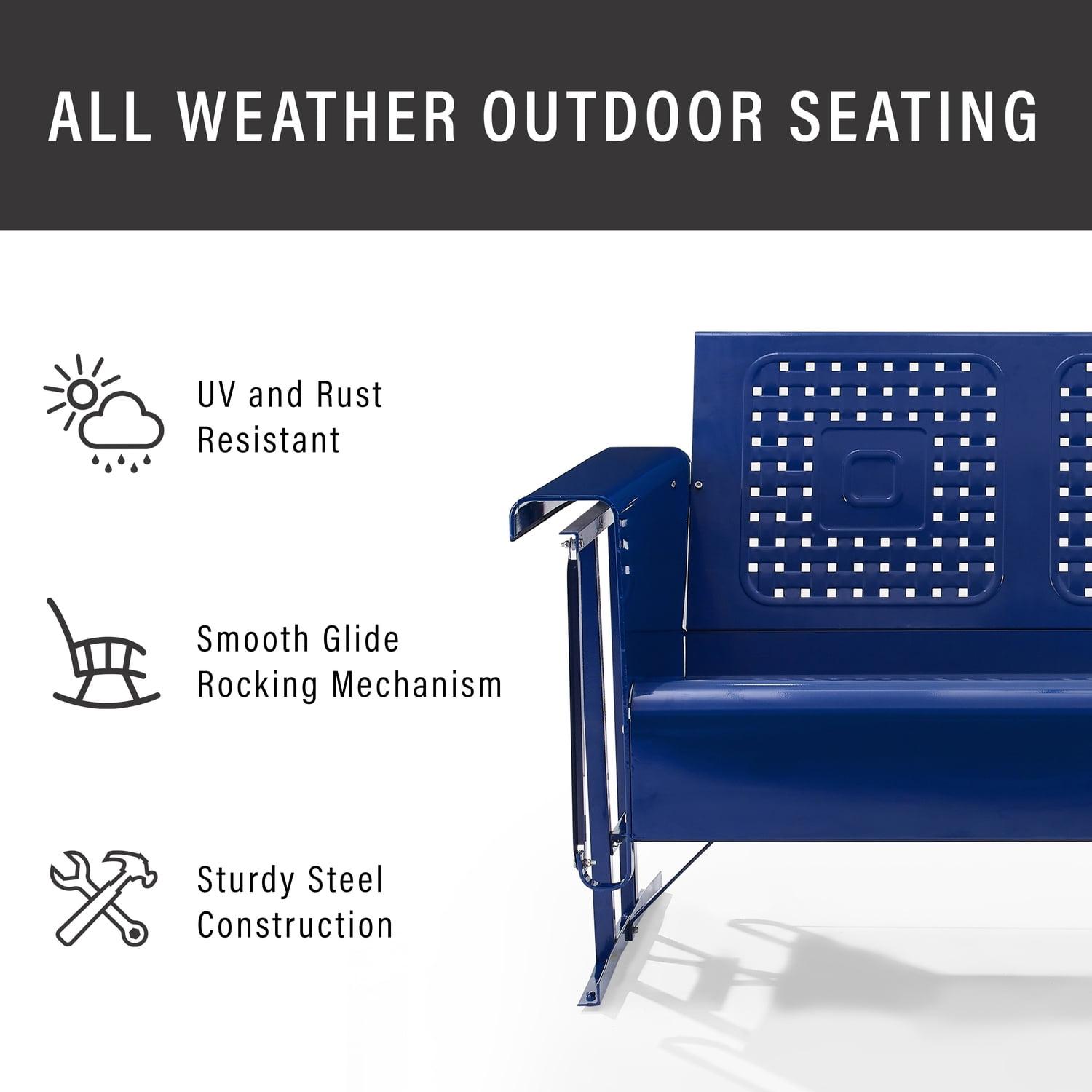 Bates Outdoor Metal Sofa Glider - Navy - Crosley: 3-Person Seating, UV-Resistant, Steel Frame Patio Sofas