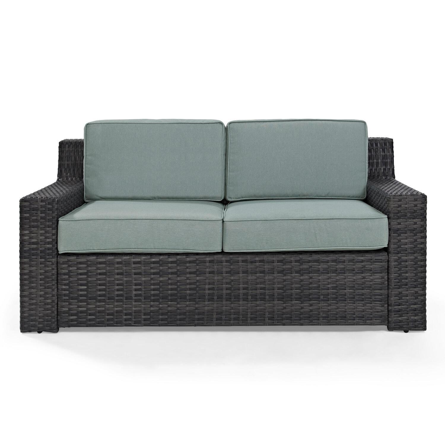 Beaufort Dark Brown Wicker Loveseat with Mist Cushions