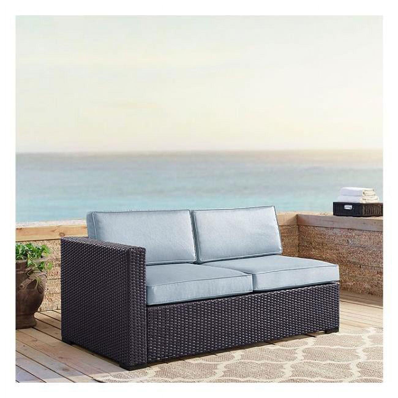 Biscayne Mist Blue Wicker Outdoor Loveseat with Cushions