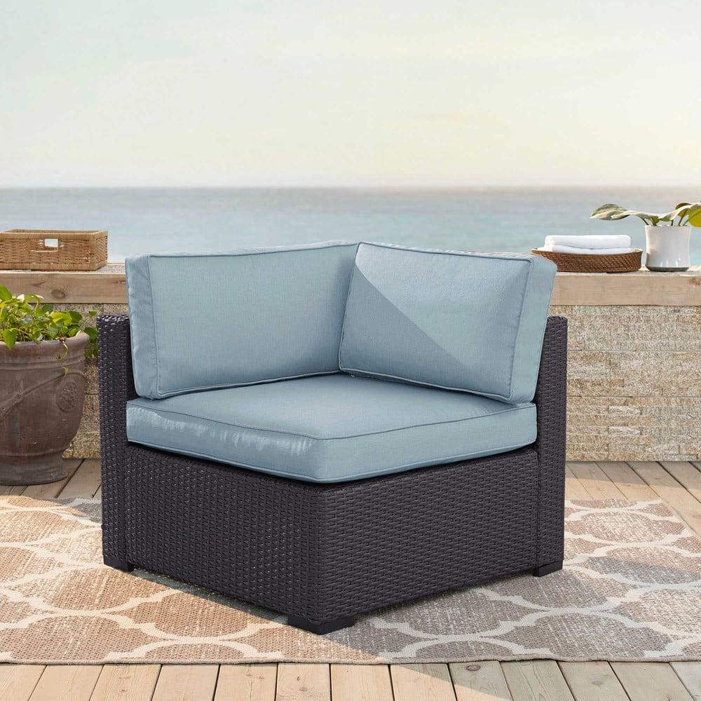 Mahogany Mist 35.5" UV-Resistant Wicker Outdoor Corner Chair with Cushions