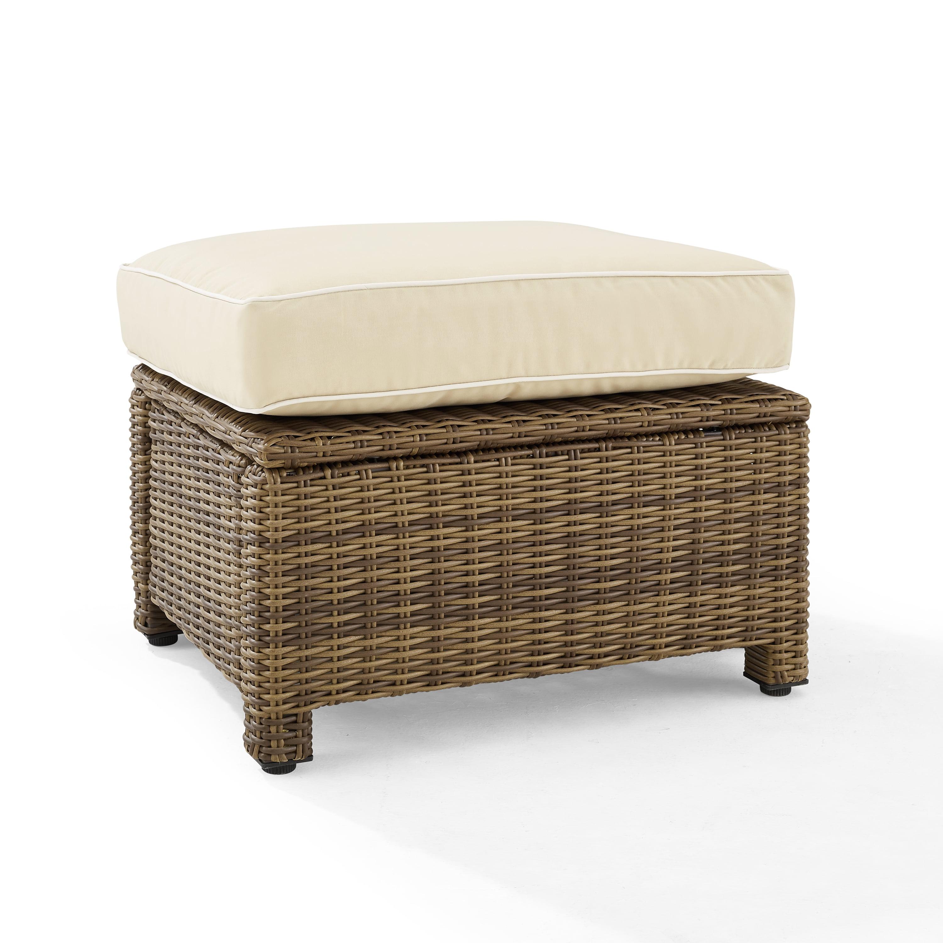 Bradenton Sand and Weathered Brown Outdoor Wicker Ottoman