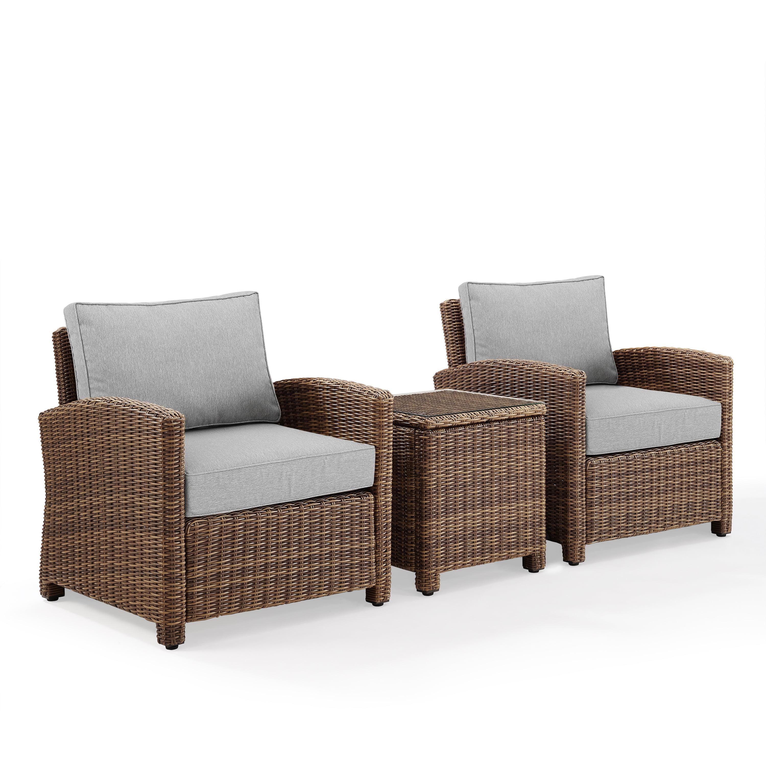 Bradenton 3pc Outdoor Wicker Arm Chairs with Side Table: Steel Frame, UV-Resistant - Crosley