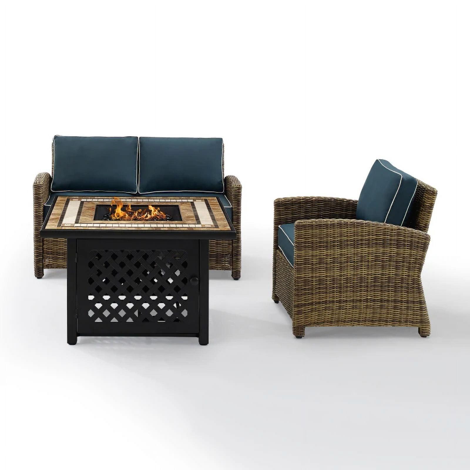 Bradenton 3-Piece Navy Wicker Patio Set with Fire Table