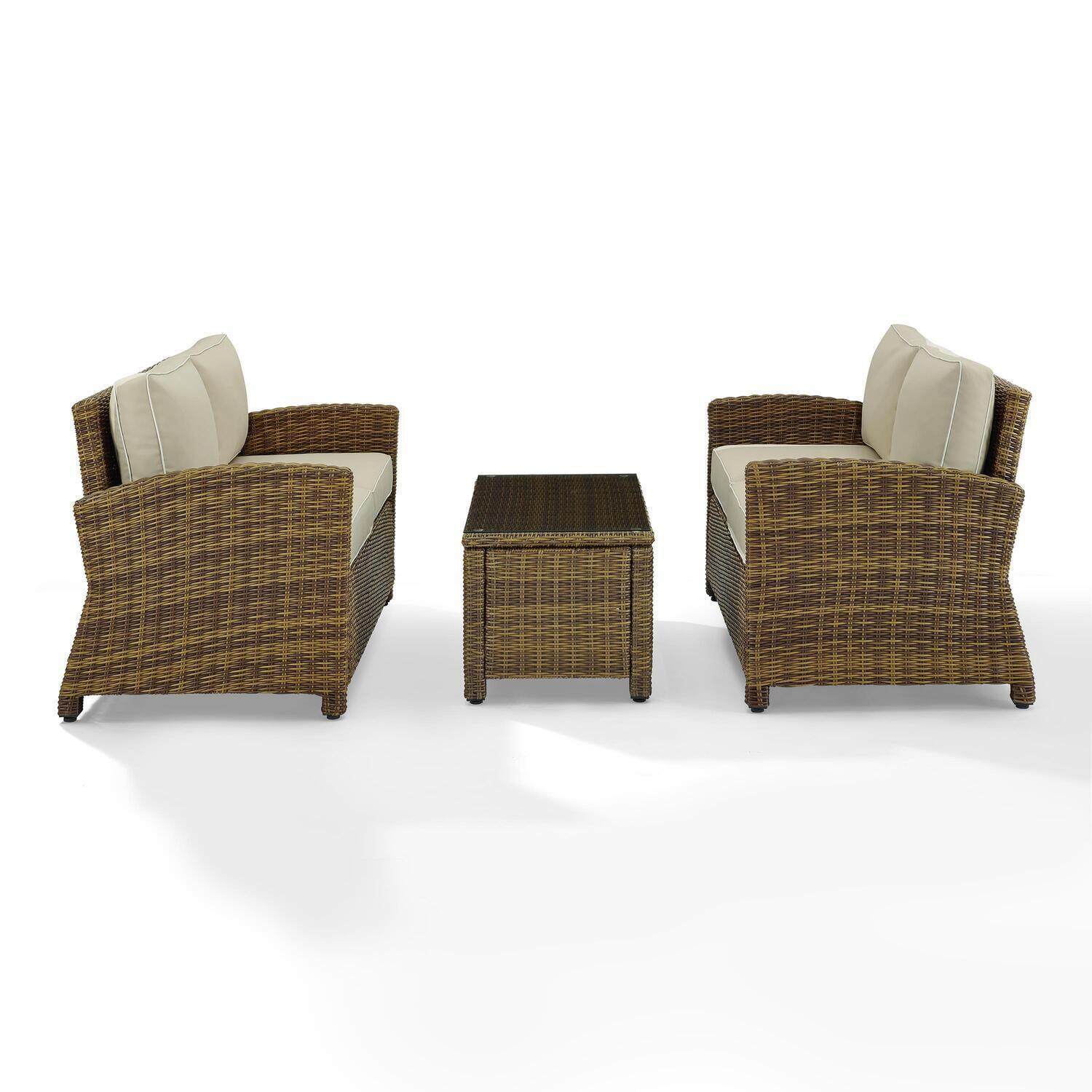 Bradenton 3-Piece Brown Wicker Outdoor Seating Set with Sand Cushions