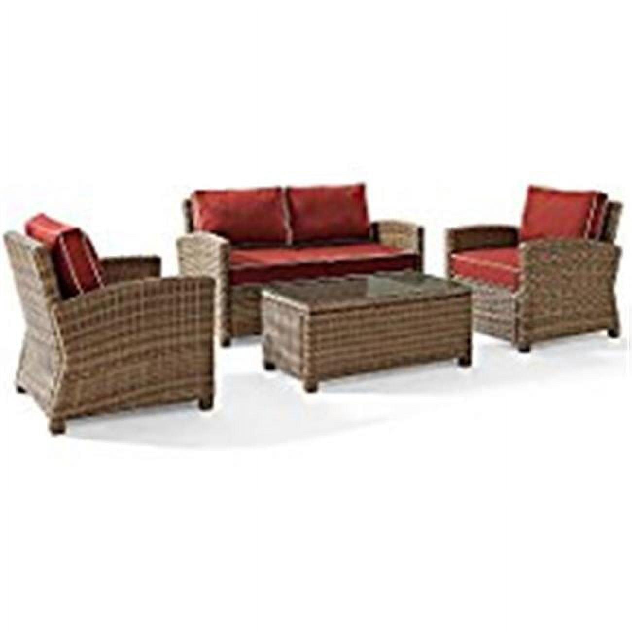 Bradenton 4-Piece Red Wicker Patio Sofa Set with Steel Frame