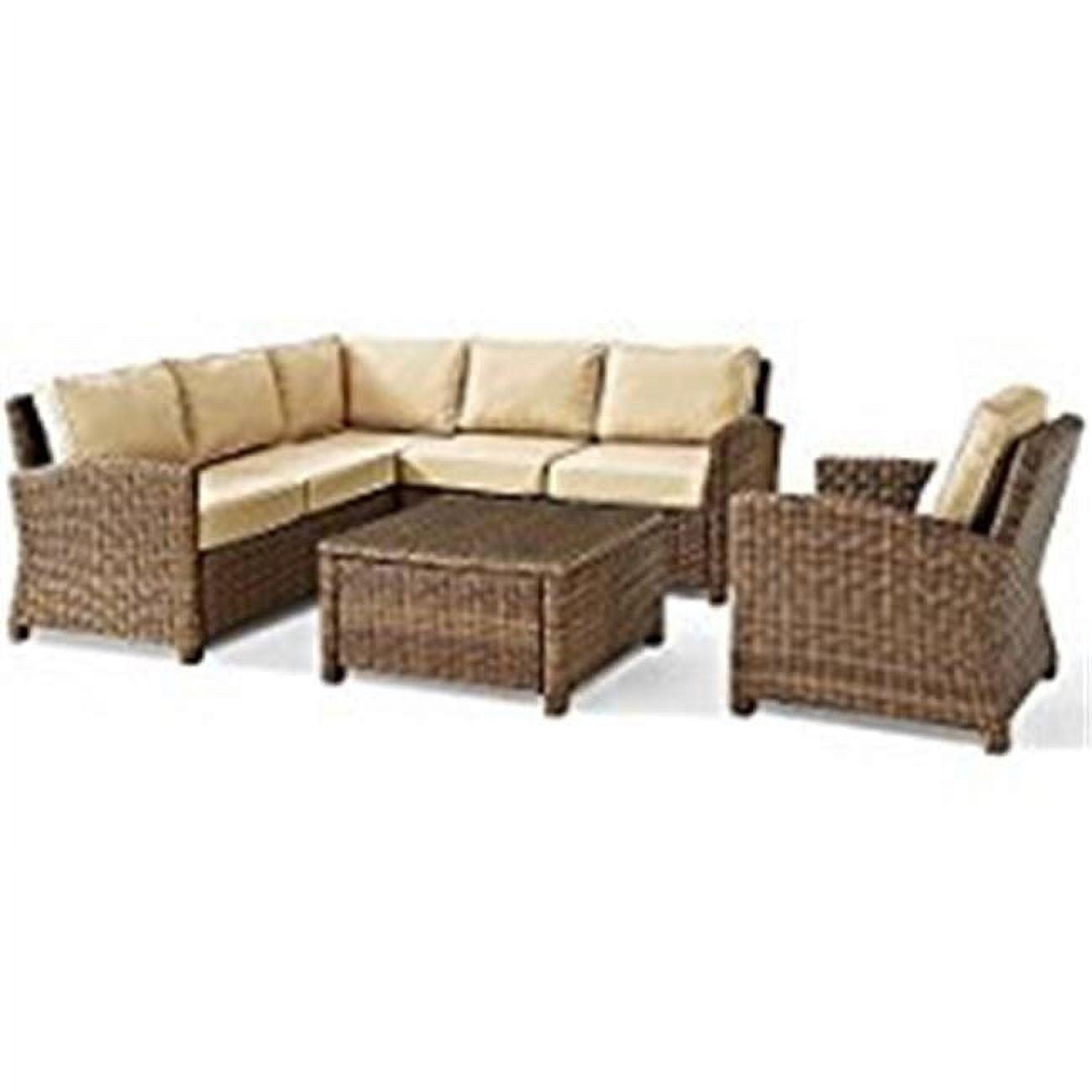 Bradenton 6-Person Brown Wicker Outdoor Sectional Set with Sand Cushions