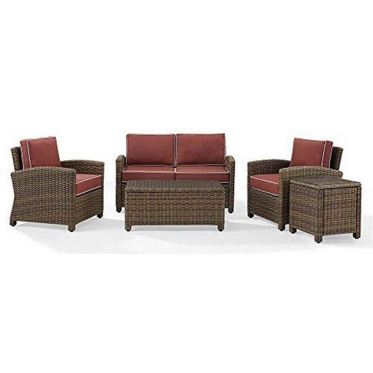 Bradenton 5-Piece Brown Wicker Outdoor Sofa Set with Red Cushions