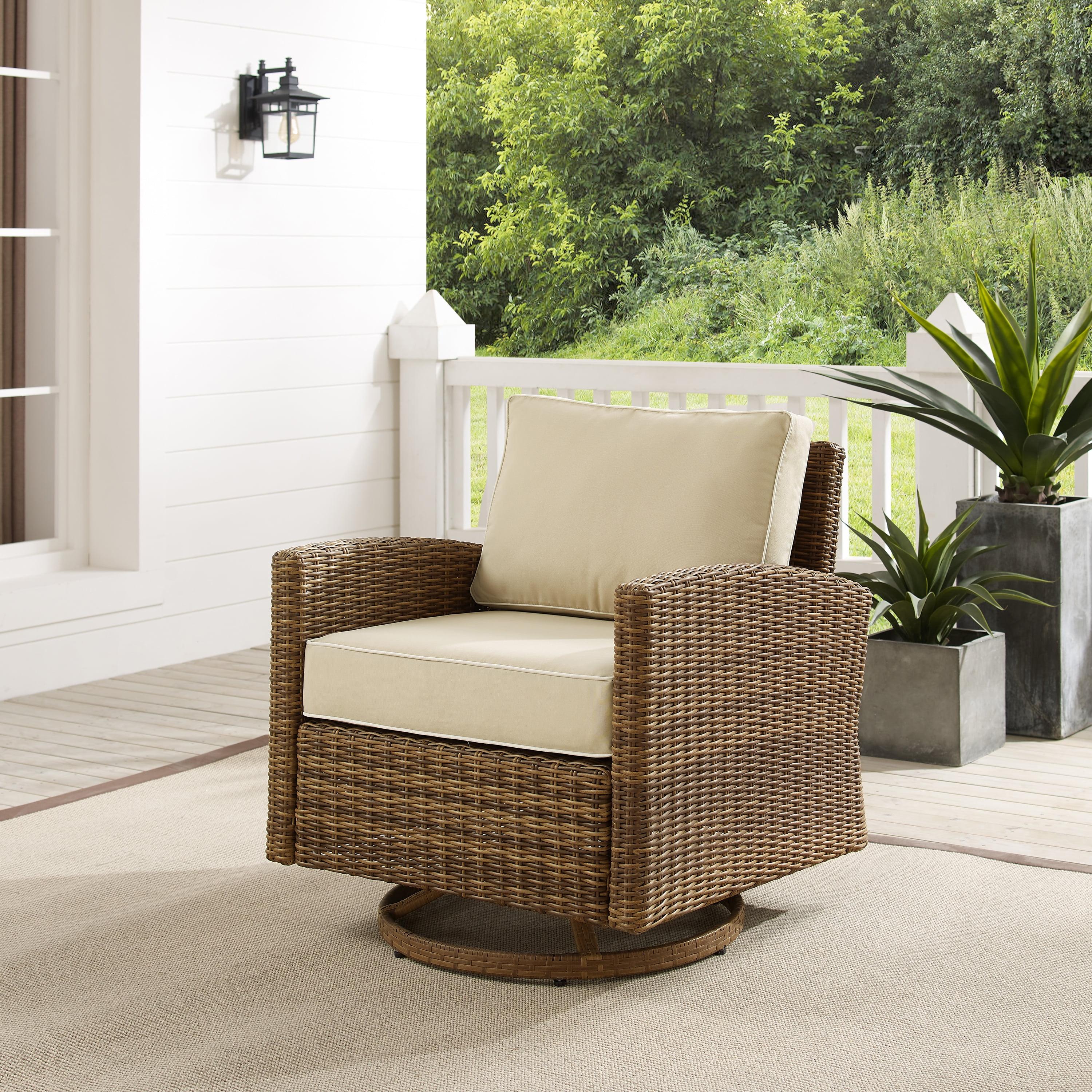 Bradenton Outdoor Steel Swivel Rocking Chair Sand/Weathered Brown - Crosley: Patio Accent, UV-Resistant