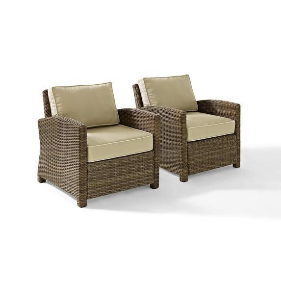 Crosley Bradenton 2 Piece Outdoor Wicker Seating Set with Sand Cushions: Steel Frame, UV-Resistant