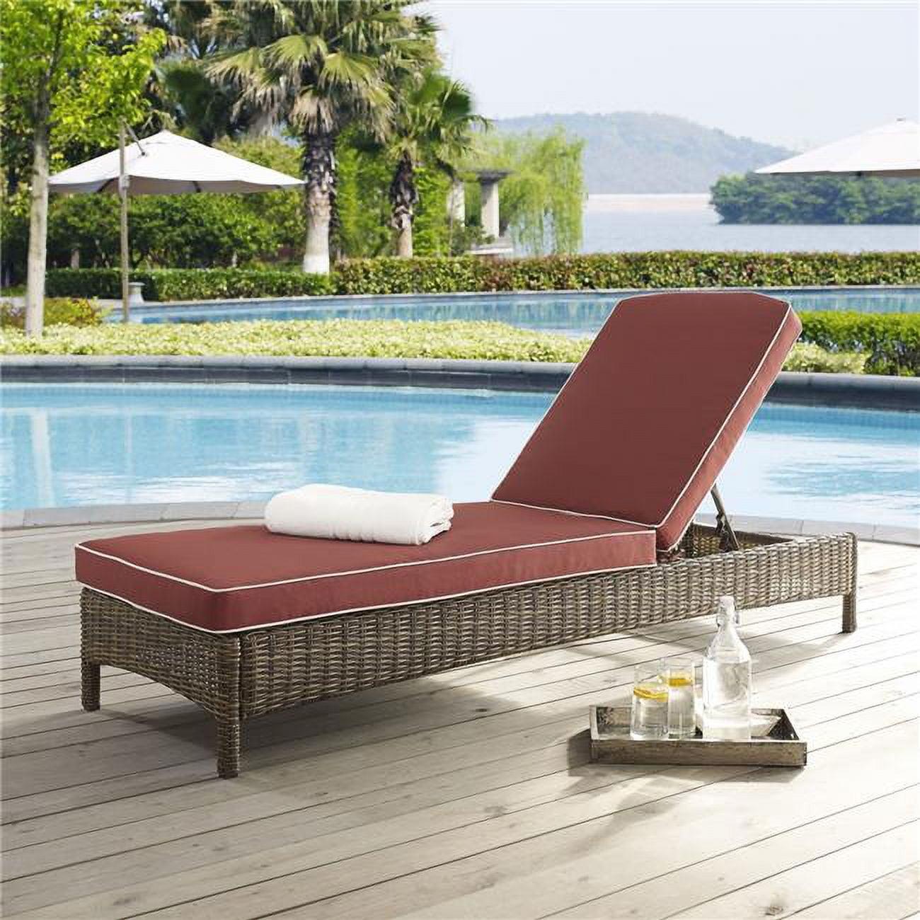 Bradenton 76'' Weathered Brown and Sangria Cushioned Chaise Lounger