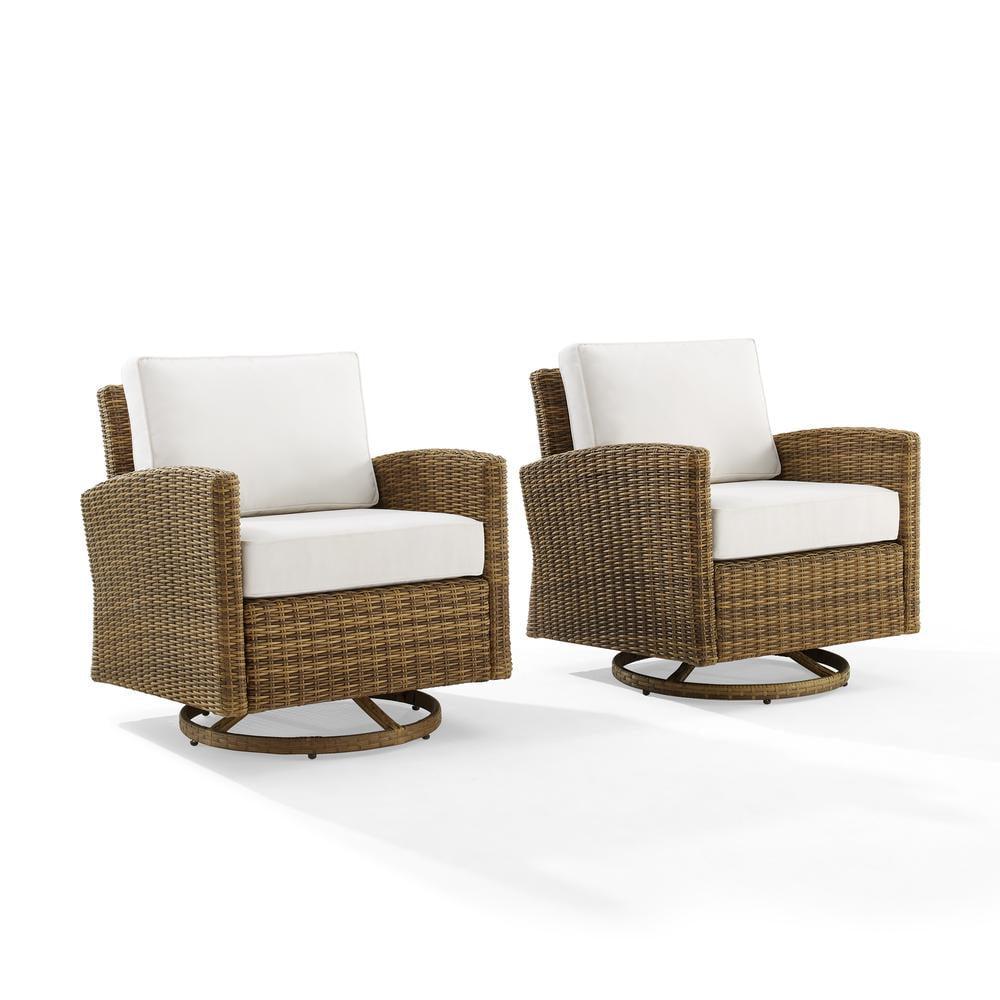 2pk Bradenton Steel Outdoor Swivel Rocking Chairs White/Weathered Brown - Crosley