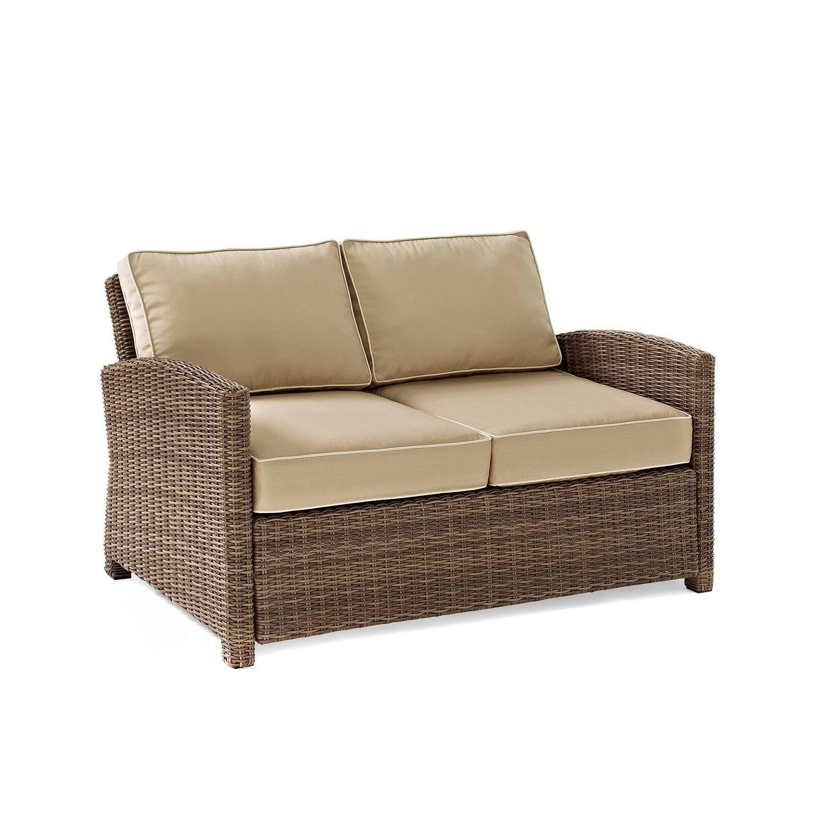 Sand and Brown Wicker Lawson Outdoor Loveseat