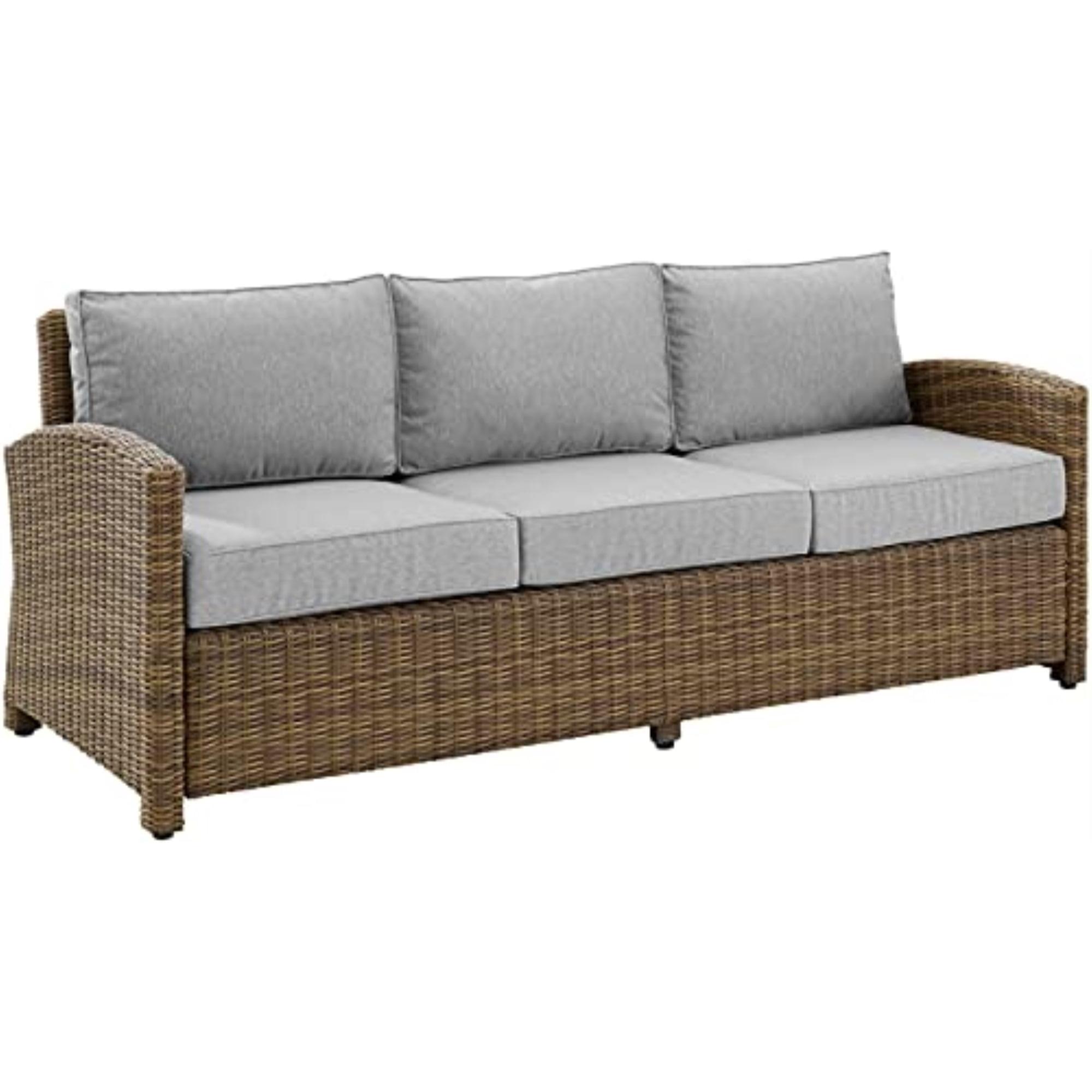 Coastal Gray Wicker Outdoor Sofa with Moisture-Resistant Cushions