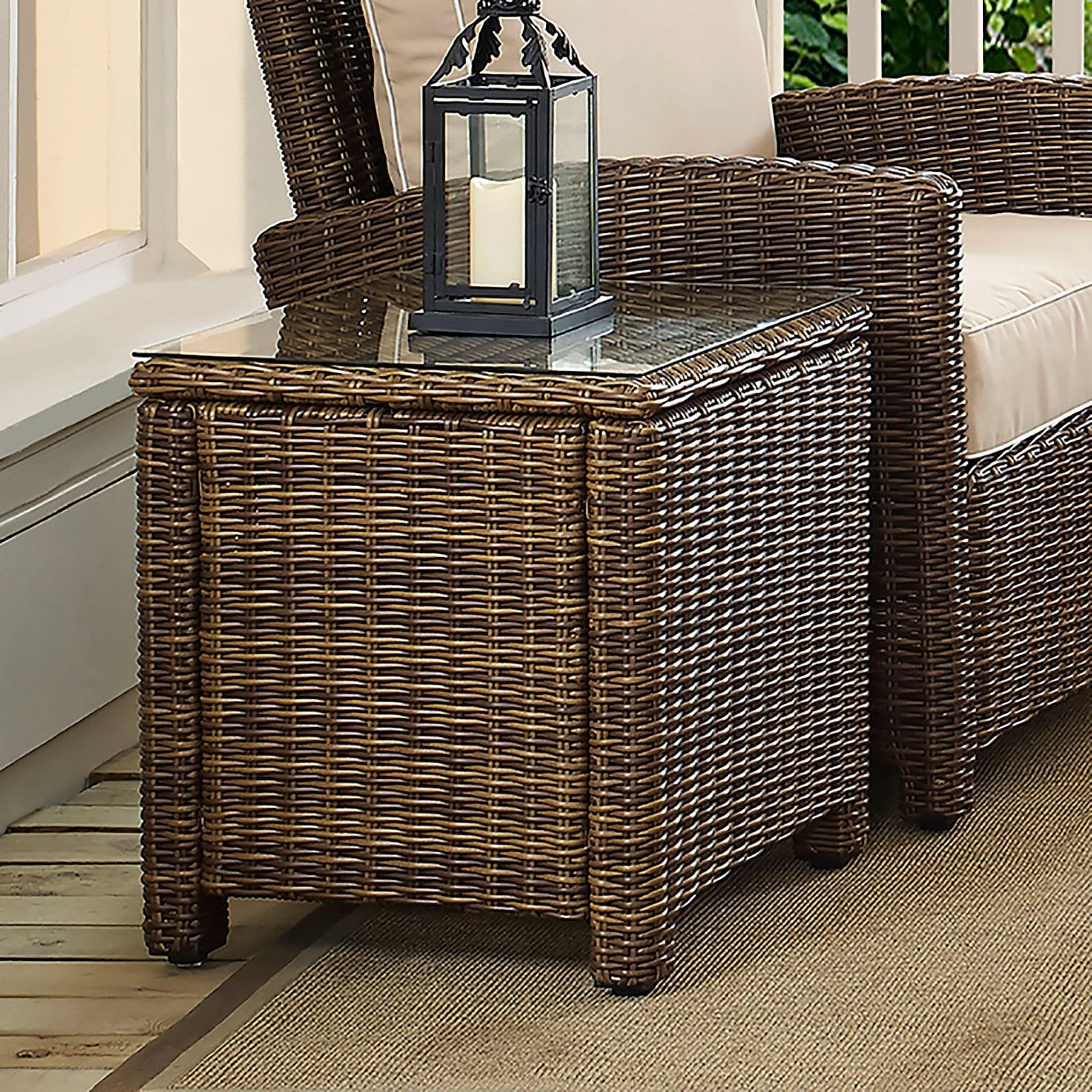 Bradenton Brown Wicker and Glass Outdoor Side Table