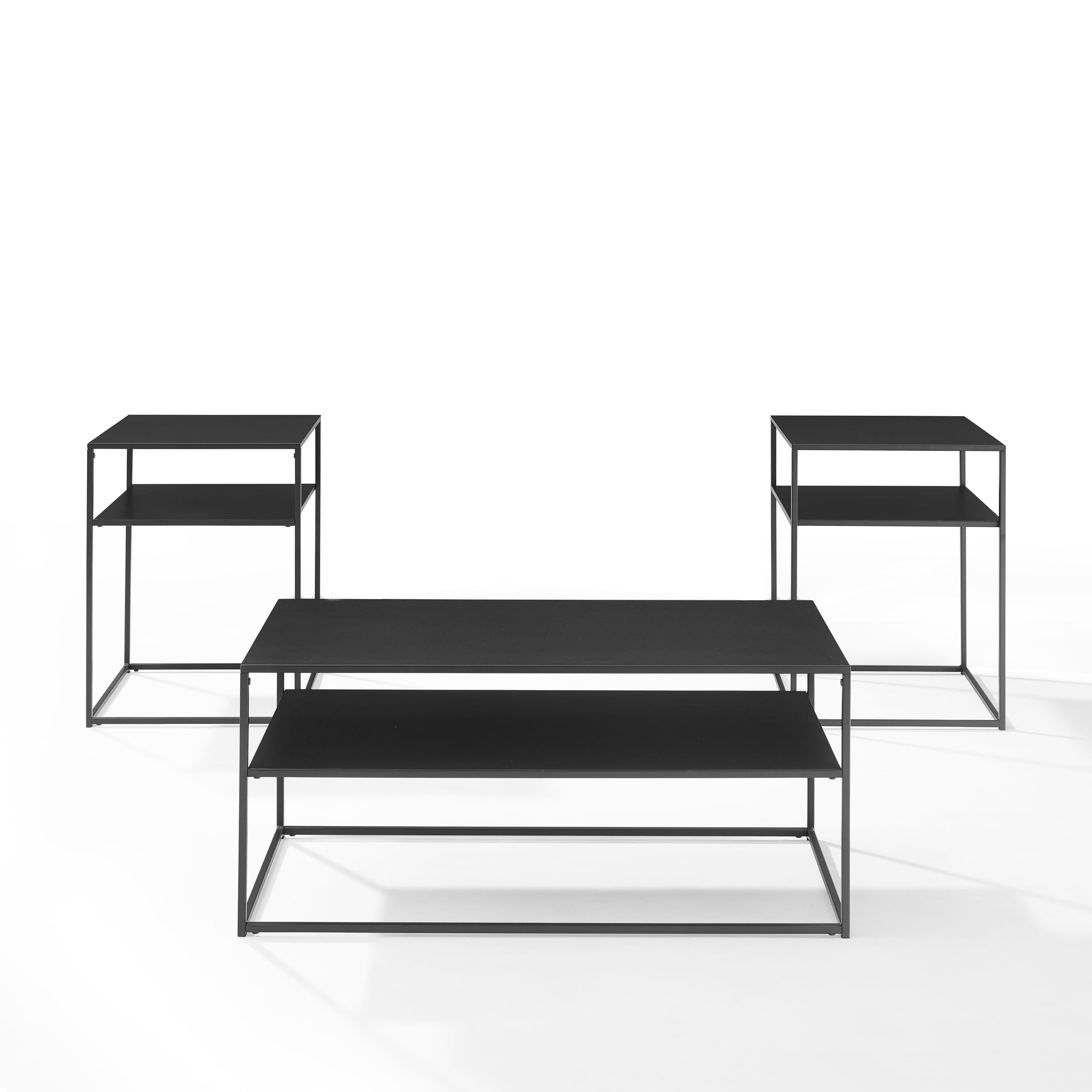 Braxton Matte Black Steel Slim Frame 3pc Table Set