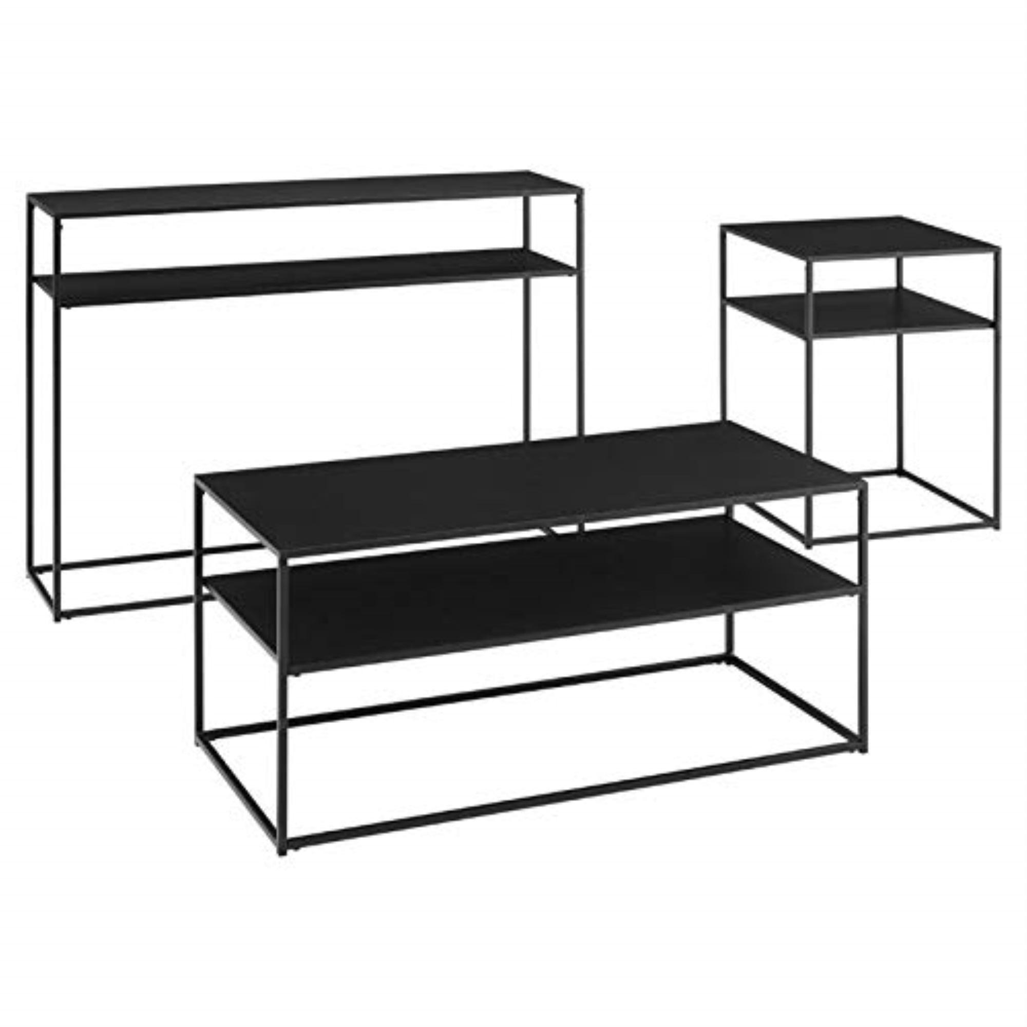 Braxton 3-Piece Matte Black Steel Coffee Table Set