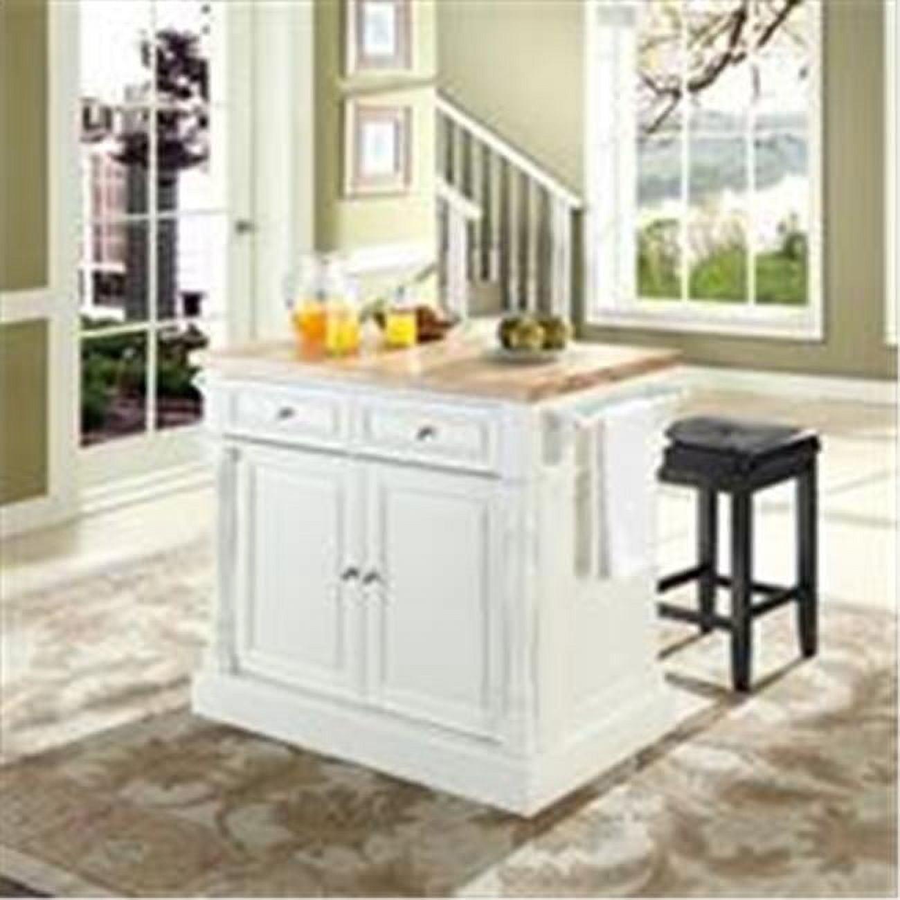 White Wood Kitchen Island with Black Stools