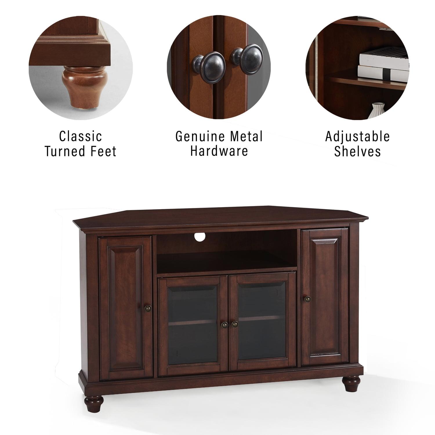 Cambridge Corner TV Stand for TVs up to 48" Mahogany - Crosley: Brass Hardware, Media Storage, Glass Doors