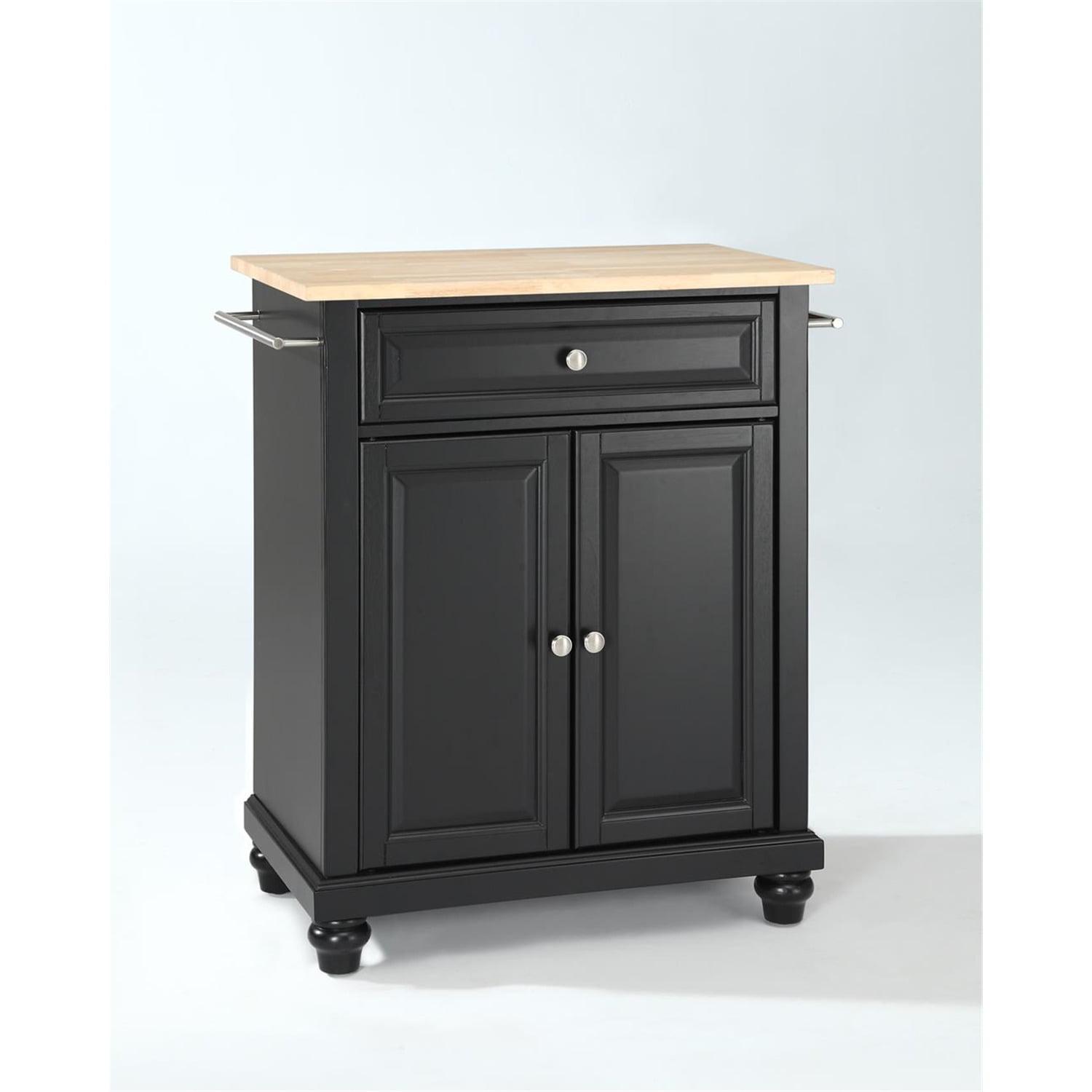 Cambridge Black Kitchen Island Cart with Natural Wood Top