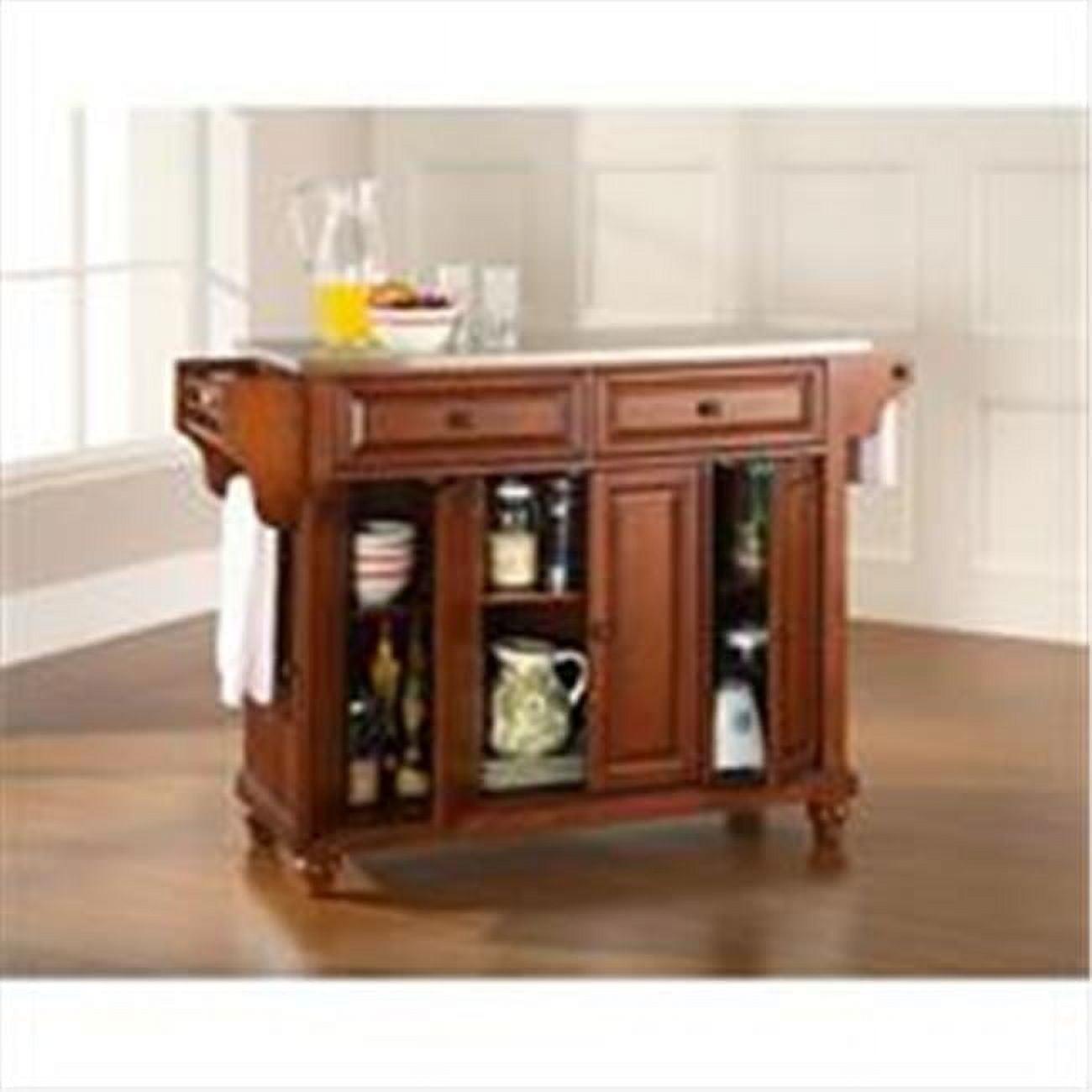 Cambridge Cherry Wood Kitchen Island with Stainless Steel Top