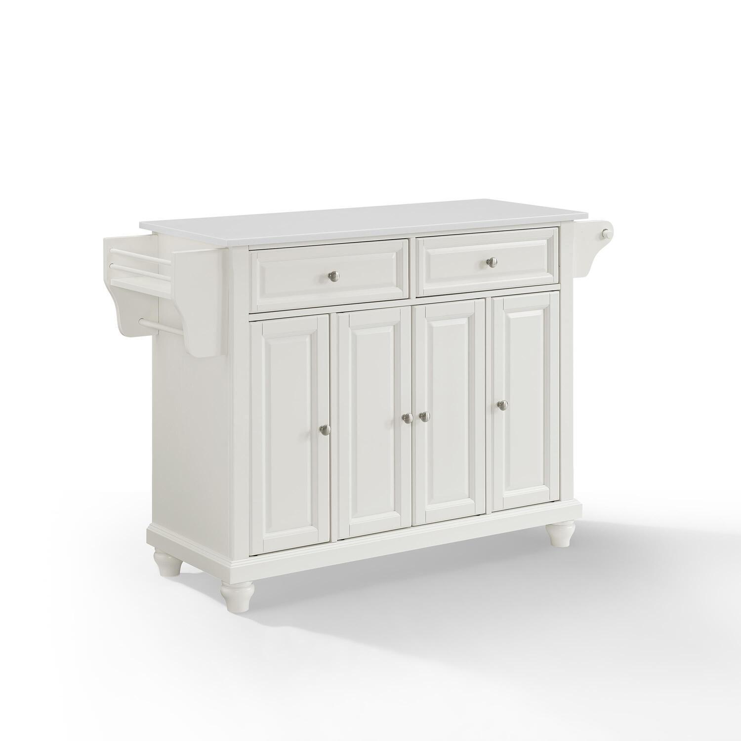 Cambridge Granite Top Full Size Kitchen Island/Cart White - Crosley: Adjustable, Storage, Spice Rack