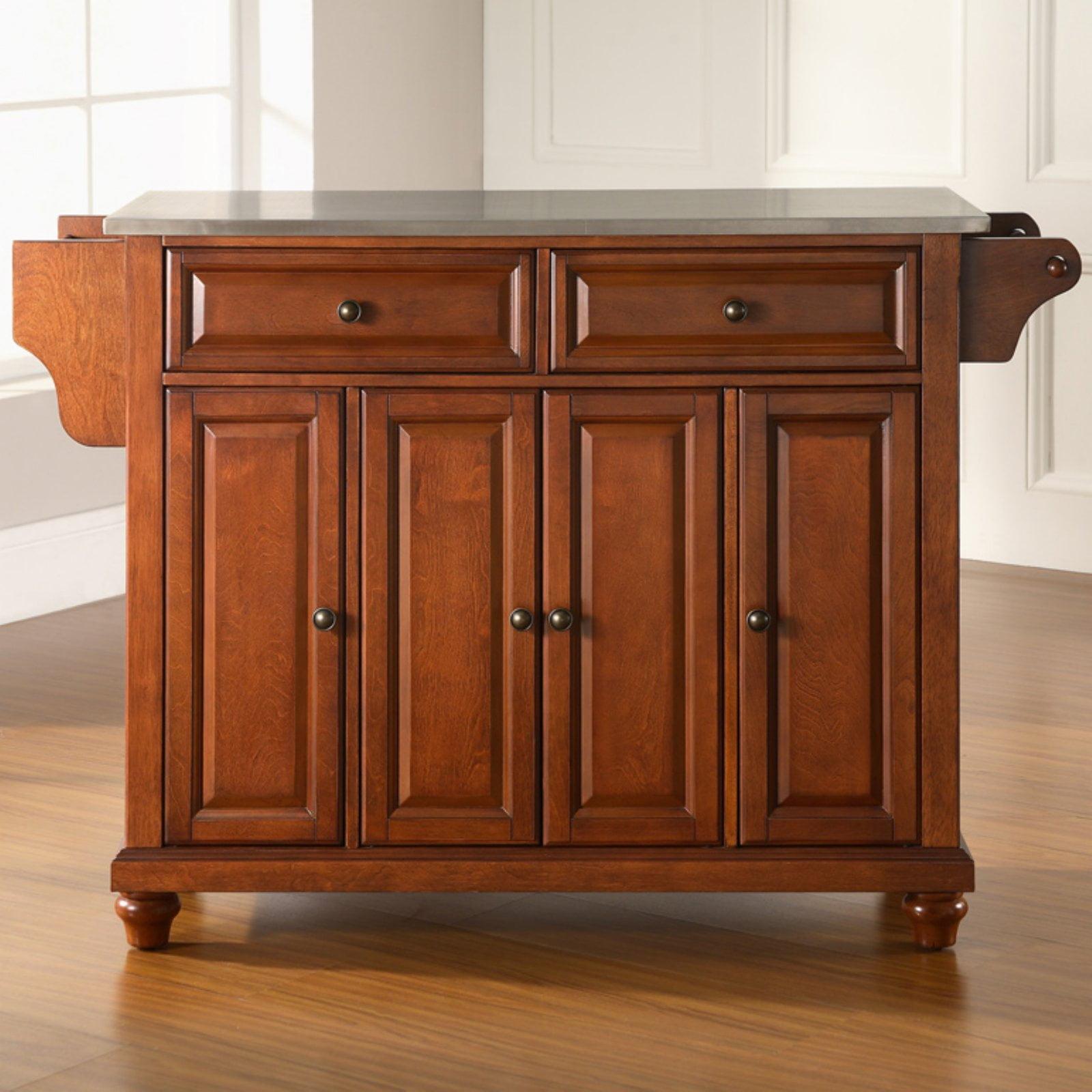 Cambridge Cherry Wood Kitchen Island with Stainless Steel Top