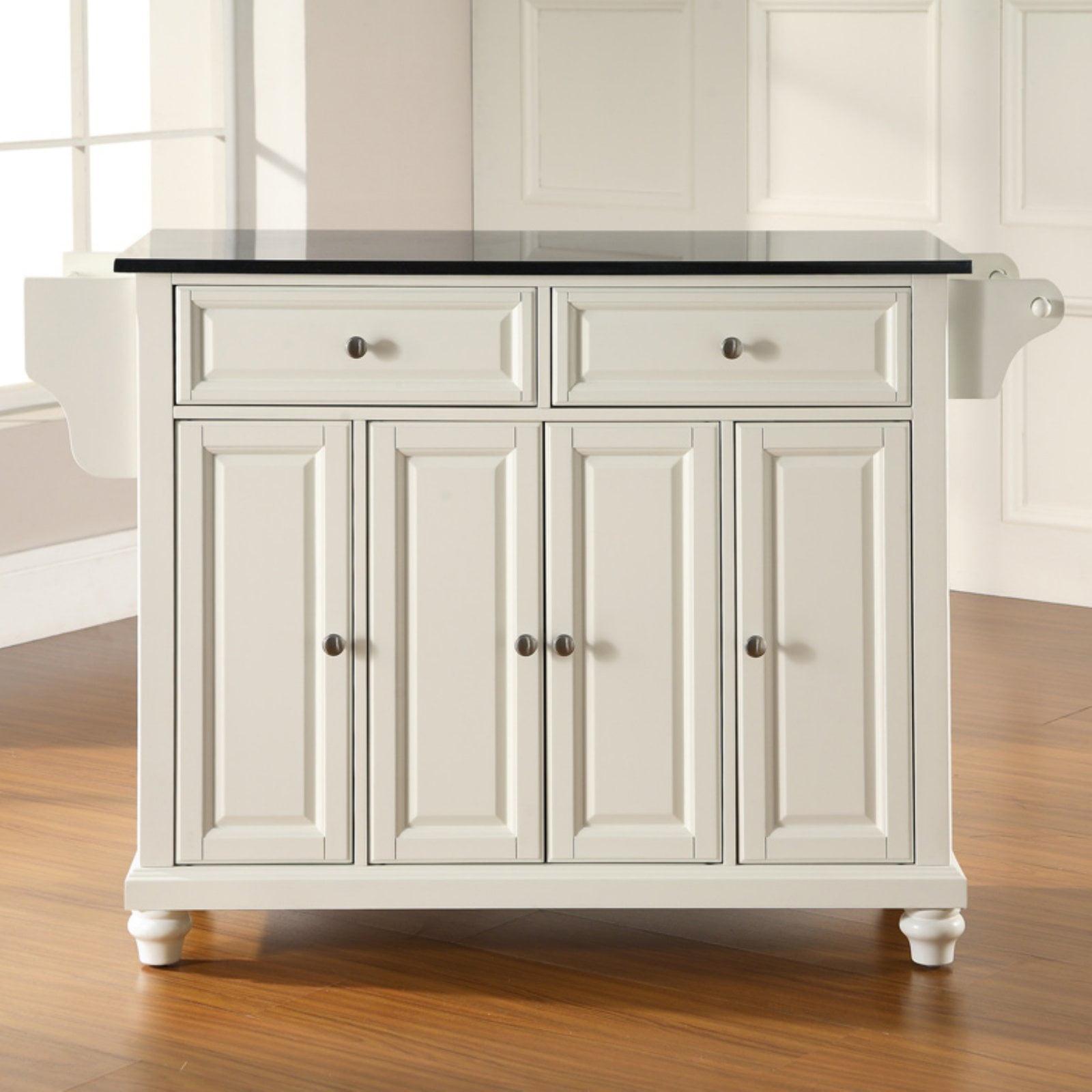 White Kitchen Island with Black Granite Top and Storage