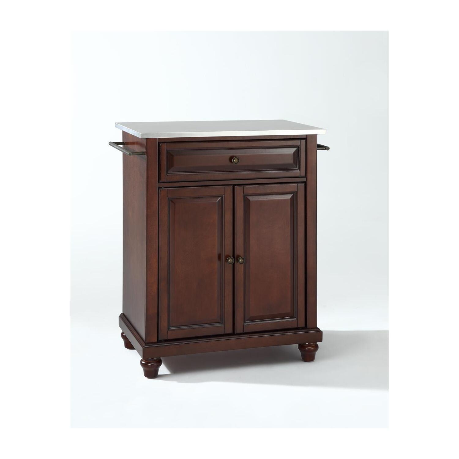 Cambridge Mahogany Compact Kitchen Island with Stainless Steel Top