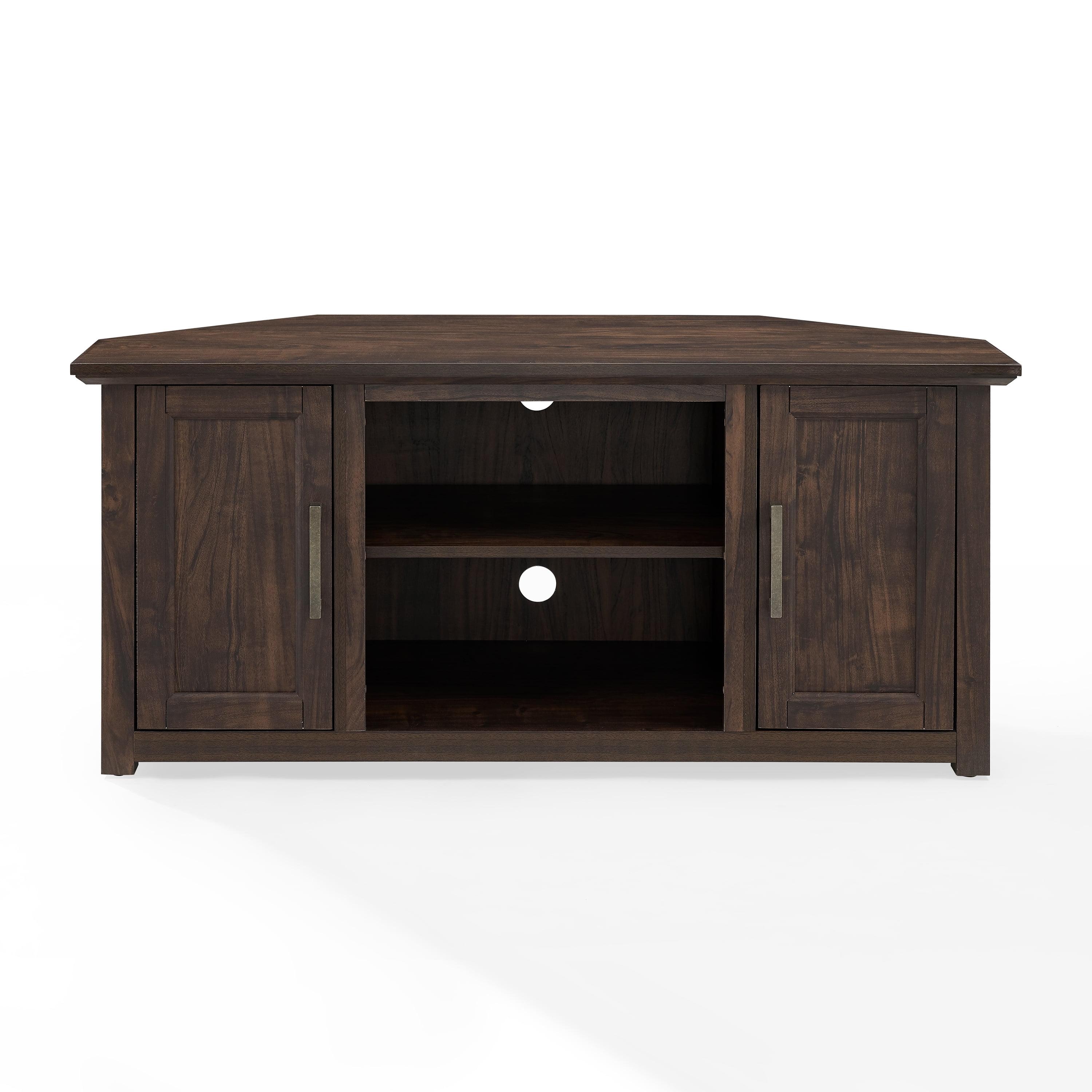 Rustic Dark Walnut Corner TV Stand with Cabinets