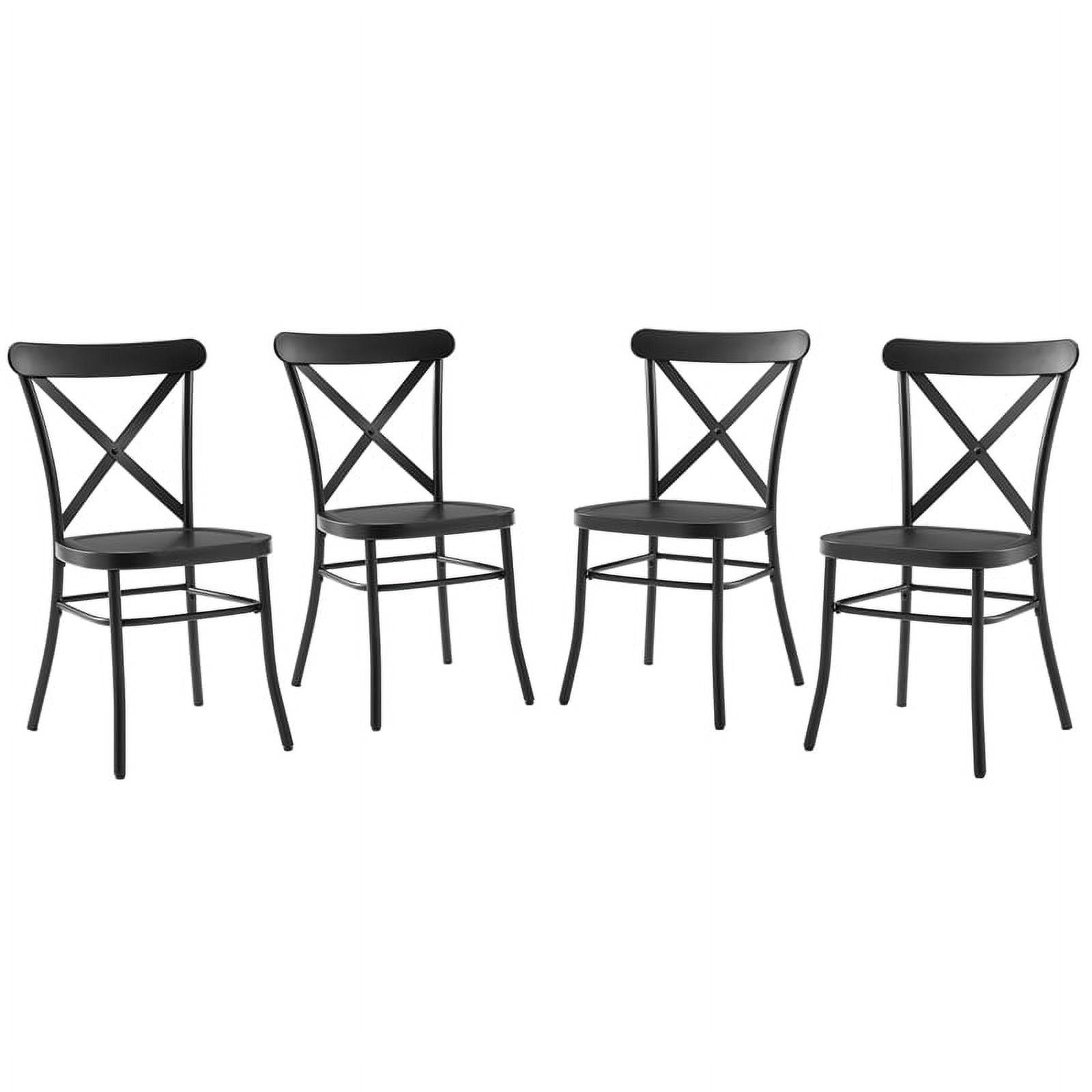 Camille Matte Black Metal Cross Back Dining Chairs, Set of 4