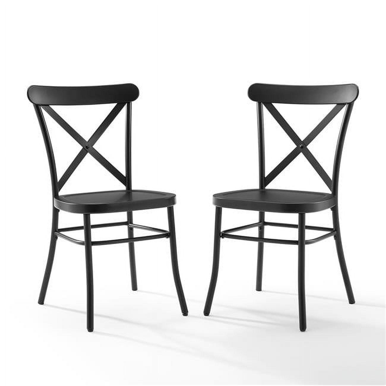 Set of 2 Matte Black Metal Cross Back Industrial Dining Chairs