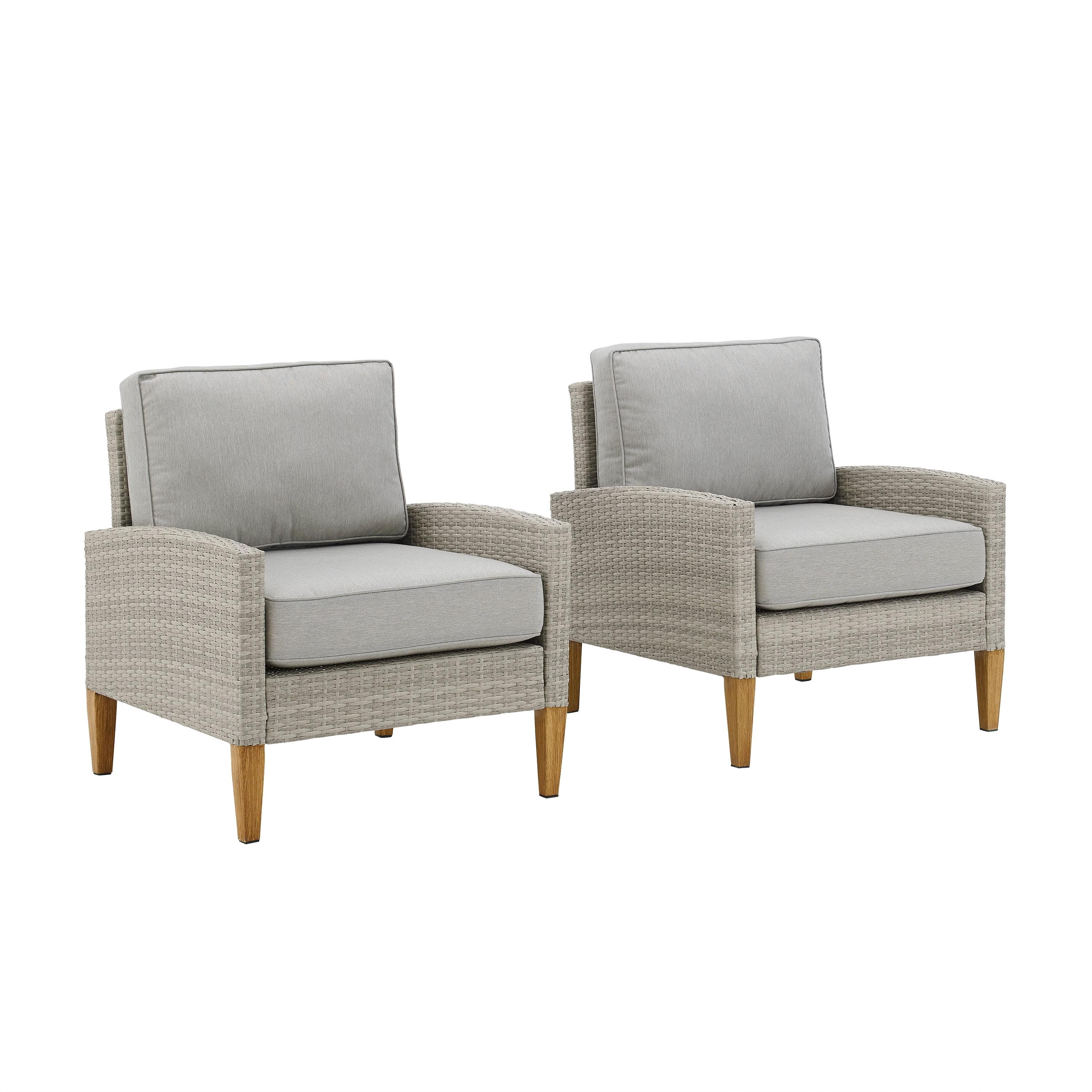 Gray Wicker Outdoor Accent Chairs with Cushions, 2-Piece Set