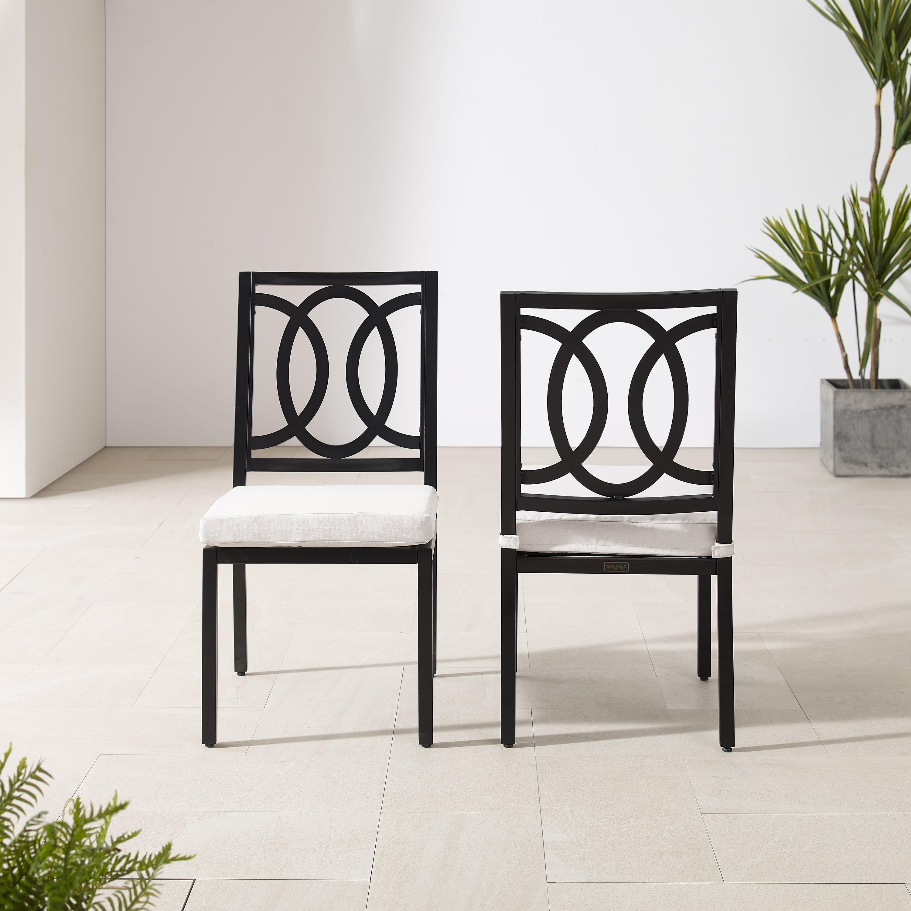 Black Steel Armless Dining Chairs with Cream Cushions, Set of 2